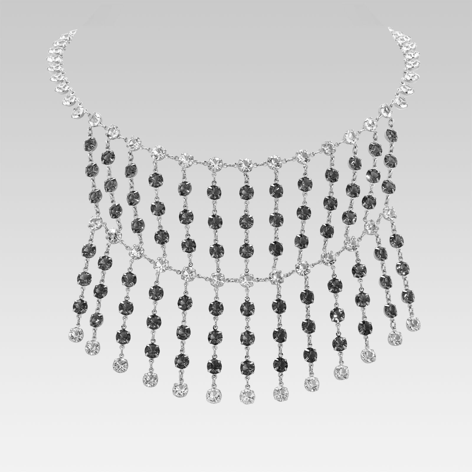 1928 Jewelry Multi Drop Clear & Black Diamond Austrian Crystal Necklace - 16