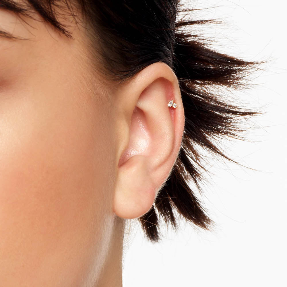 10k Gold Diamond Toi Et Moi Helix Single Stud Earrings for Women - Elegant Cartilage Piercing Jewelry for Everyday Wear & Special Occasions