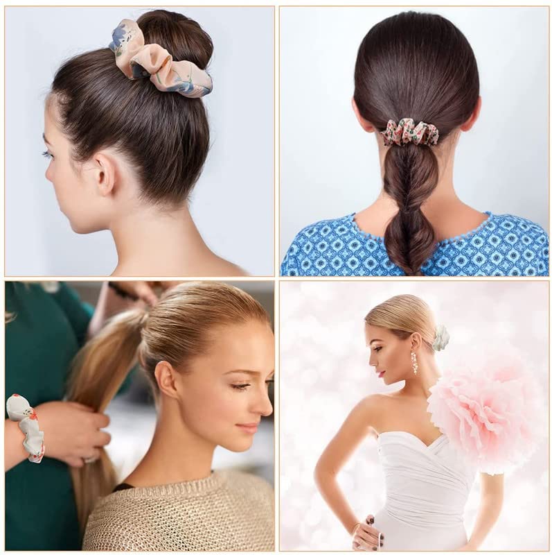 12 Pcs Chiffon Hair Scrunchies - Floral Ponytail Holders for Women & Girls, Soft Hair Bands for Everyday & Party Use, Perfect Gift for Birthdays & Weddings (Great for School, Work, Date Night & Special Occasions)