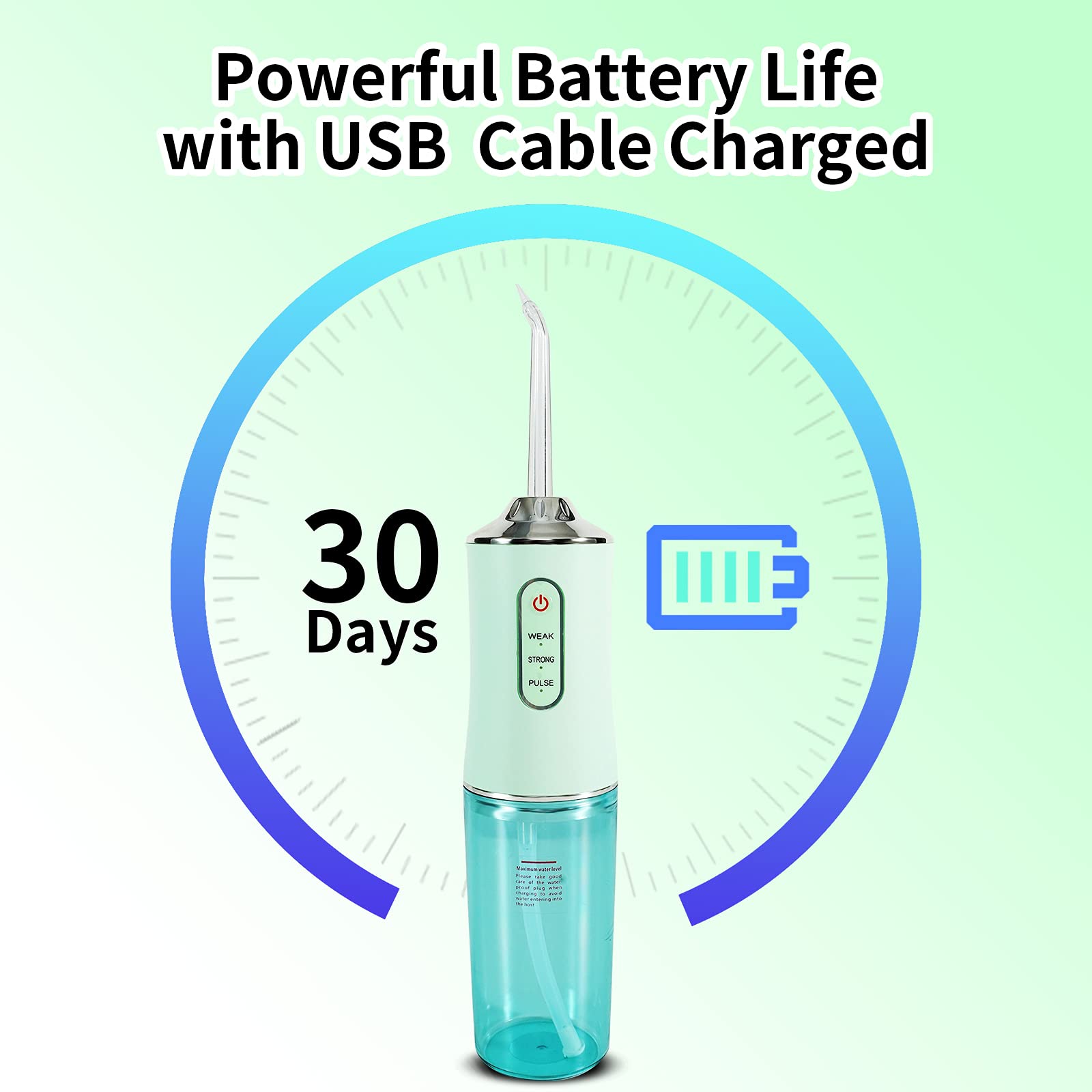Professional Cordless Water Flosser for Teeth - Electric Dental Oral Irrigator with 4 Jet Tips, DIY Mode, IPX7 Waterproof, Rechargeable & Portable | Perfect for Home Use & Travel (Green)