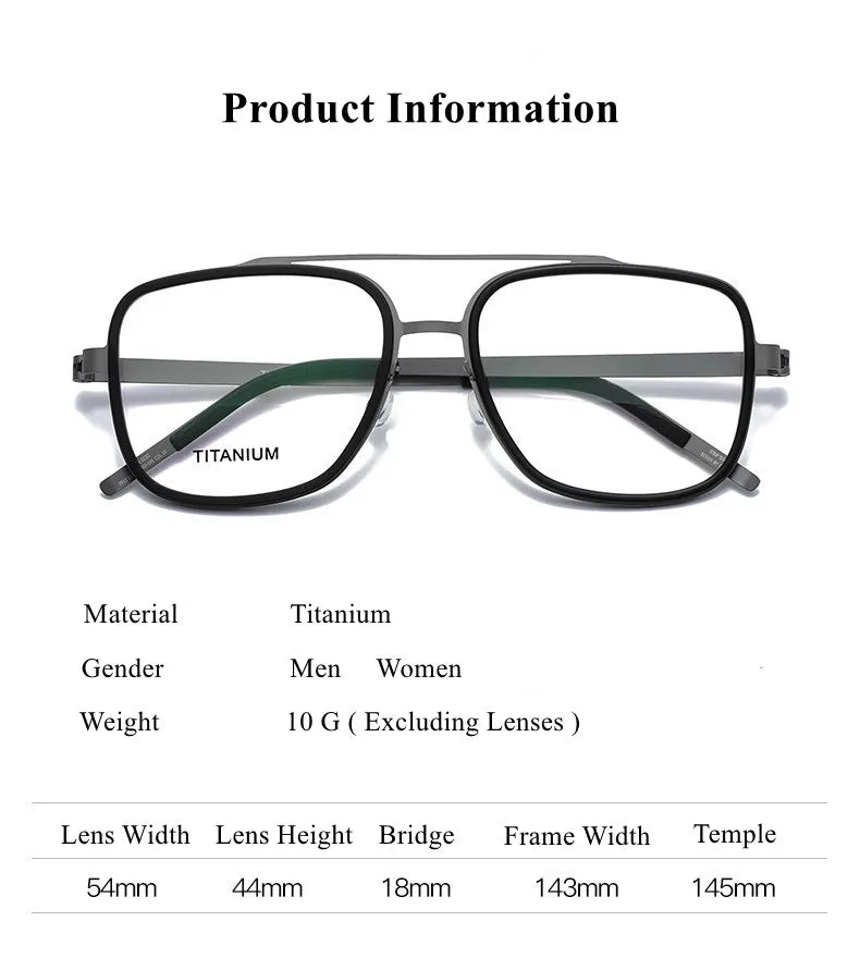 Unisex Titanium Square Full Rim Double Bridge Eyeglasses 49911 – Lightweight & Durable for Reading, Work, and Everyday Use