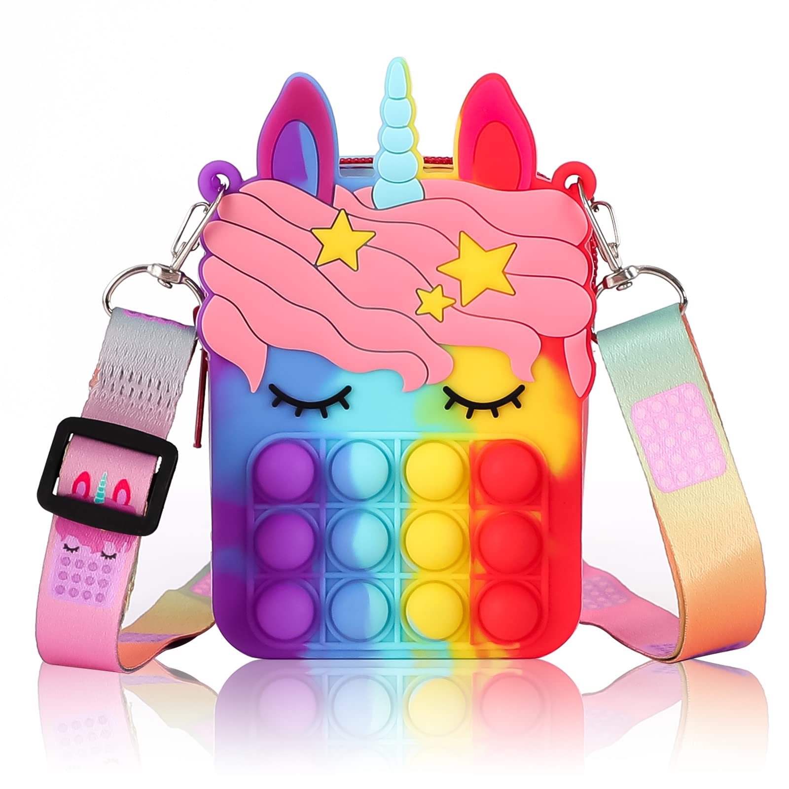 **Sensory Fidget Pop Purse for Girls - Silicone Cartoon Shoulder Bag, Stress Relief Toy for Kids & Students - Perfect Birthday & Children's Day Gift (Blue Unicorn) - Ideal for School, Travel & Playtime**