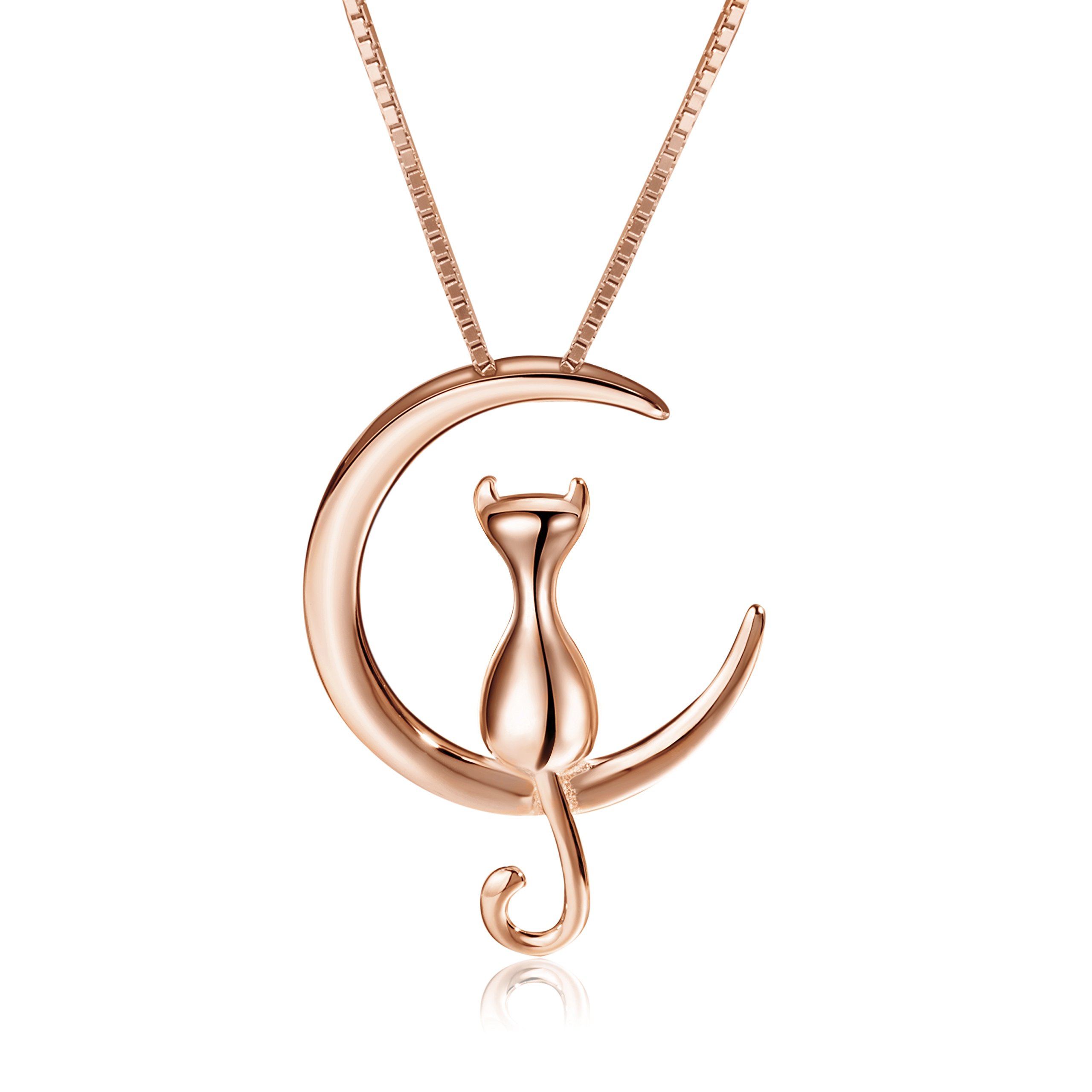 Cat Moon Necklace for Women - Matte Silver Cat Pendant Jewelry Gift for Cat Lovers | Perfect for Cat Lady Gifts & Special Occasions