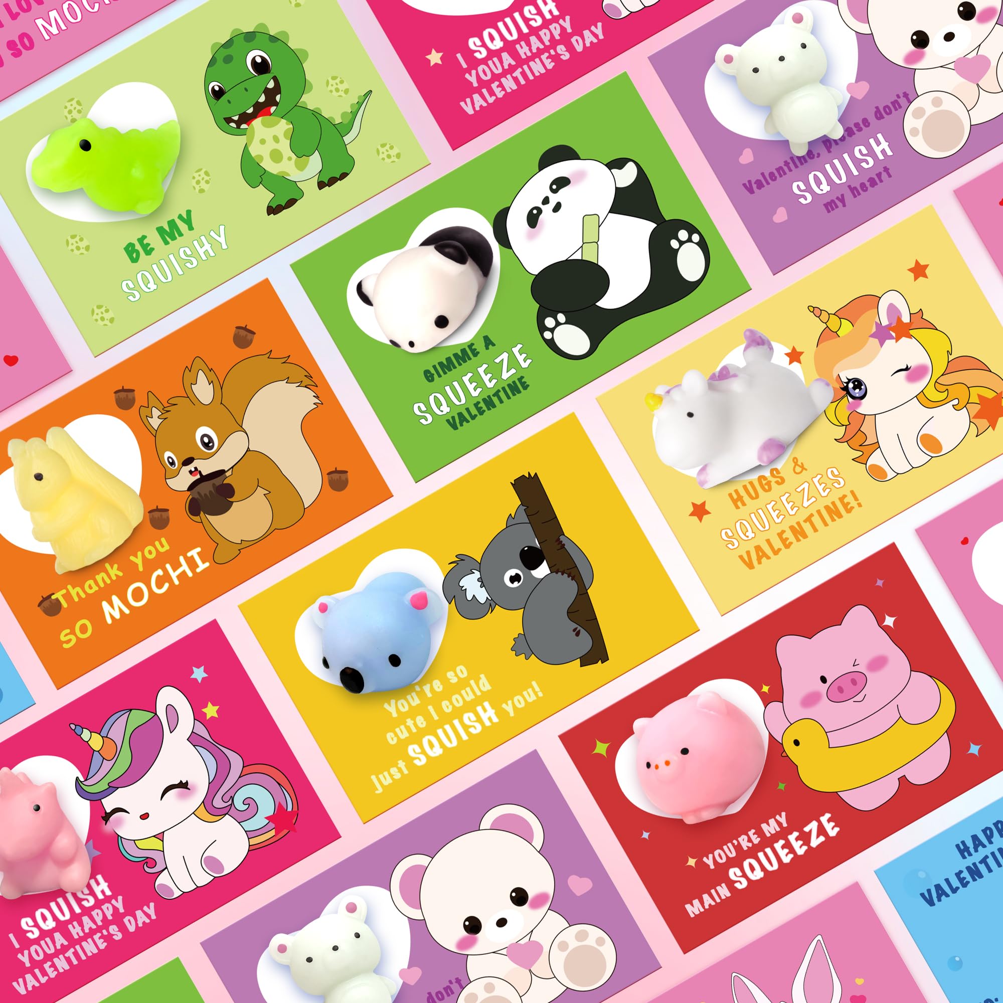 30 Packs Valentine's Day Cards with Mochi Squishy Toys - Cute Mini Stress Relief Toys for Kids, Classroom Prizes & Valentine's Exchange Gifts - Perfect for School Parties, Gift Giving & Stress Relief Fun