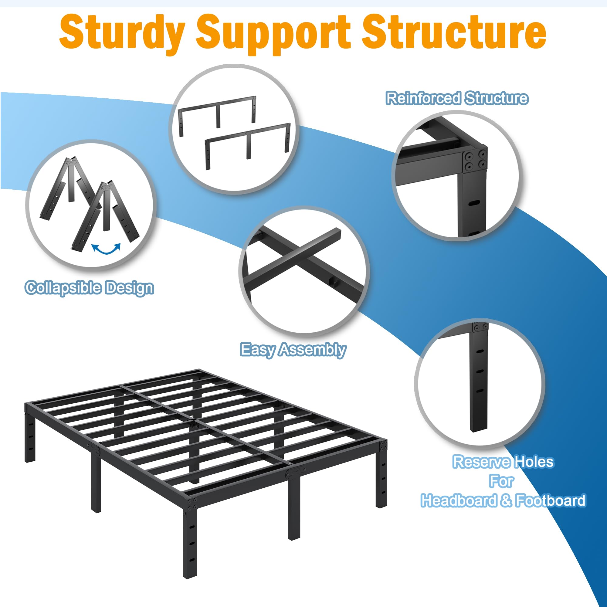 14 Inch Heavy Duty Metal Queen Size Bed Frame - No Box Spring Needed, Sturdy Mattress Foundation with Storage Space, Quiet & Easy Assembly - Perfect for Master Bedrooms, Guest Rooms & Small Apartments