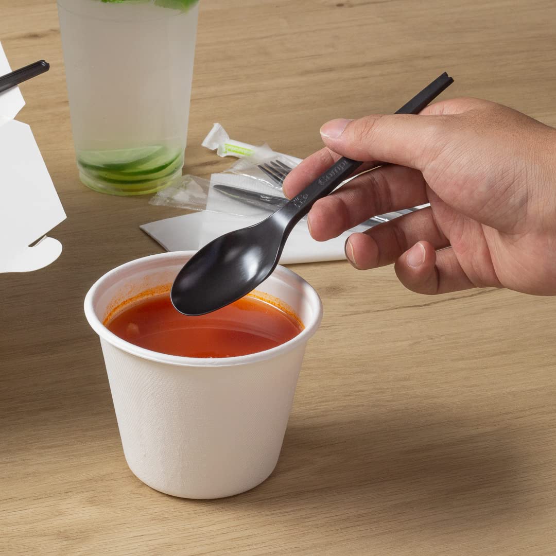 Eco-Friendly 6.5 Inch Compostable Spoons - 250 Individually Wrapped Plant-Based Cutlery Set | BPI-Certified CPLA Disposable Utensils for Hot & Cold Foods | Perfect for Restaurants, Catering, Picnics & Outdoor Events