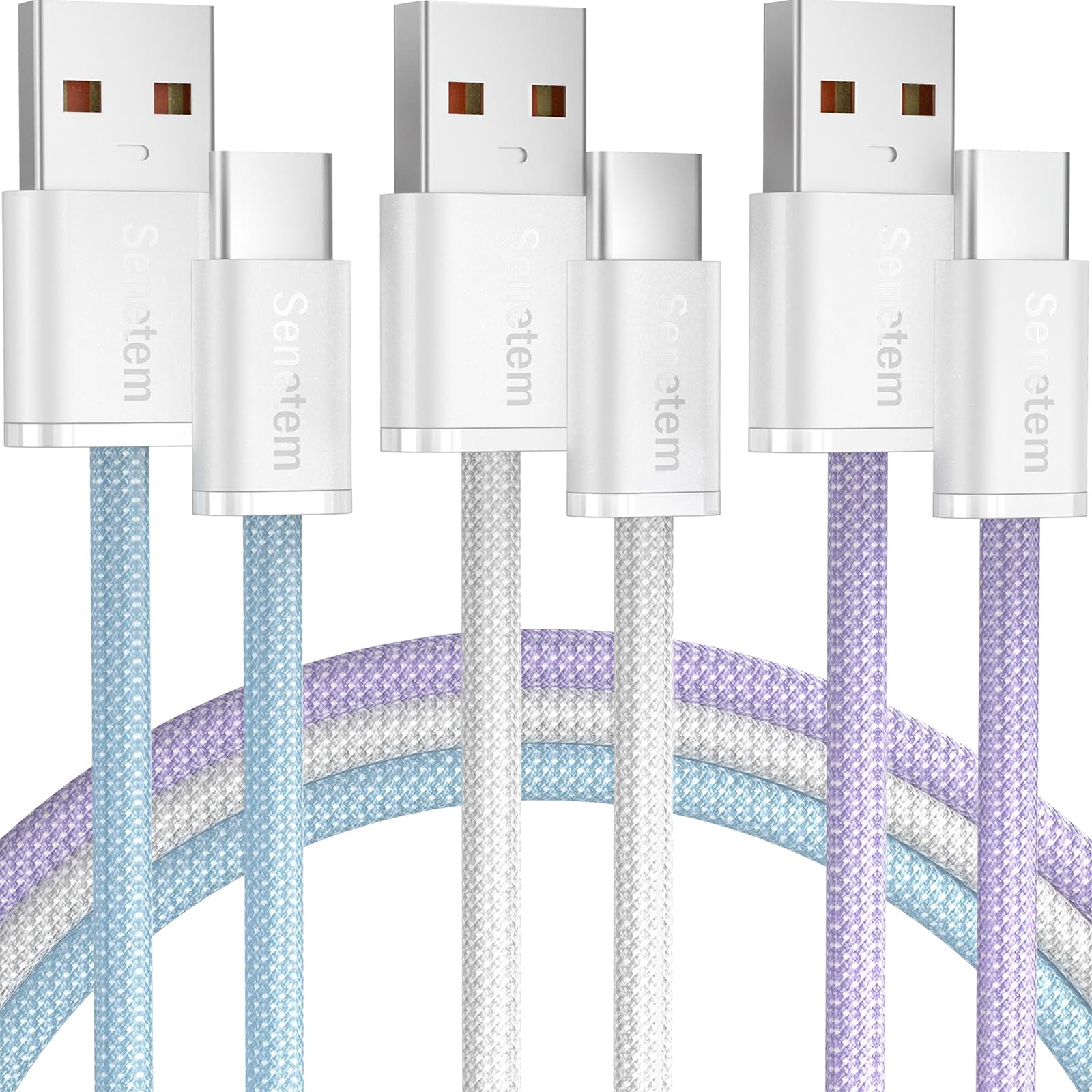 Senetem 10FT USB C to USB A Cable 3-Pack - 3A Fast Charging Cord Compatible with iPhone 16/15 Series, Samsung Galaxy S24/S23/S22, Note 20/10, Google Pixel, Motorola, LG - Perfect for Home, Office & Car Charging