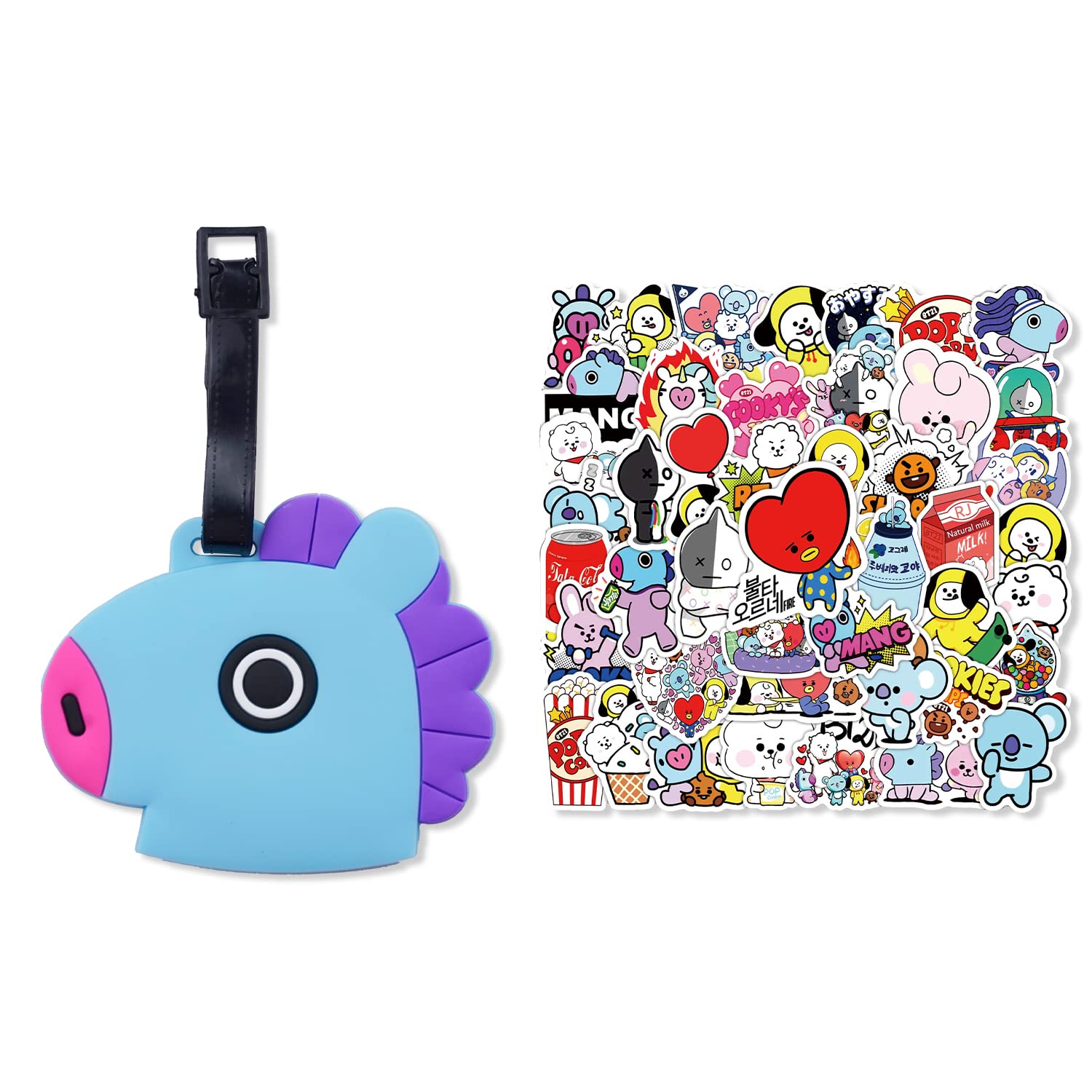 BTS BT21 Chimmy Tata Cooky RJ Koya Luggage Tag - Kpop Army Stickers for Suitcases & Travel Bags - Cute ID Tags for Girls & BTS Fans - Perfect for Airports, Vacations & Kpop Conventions