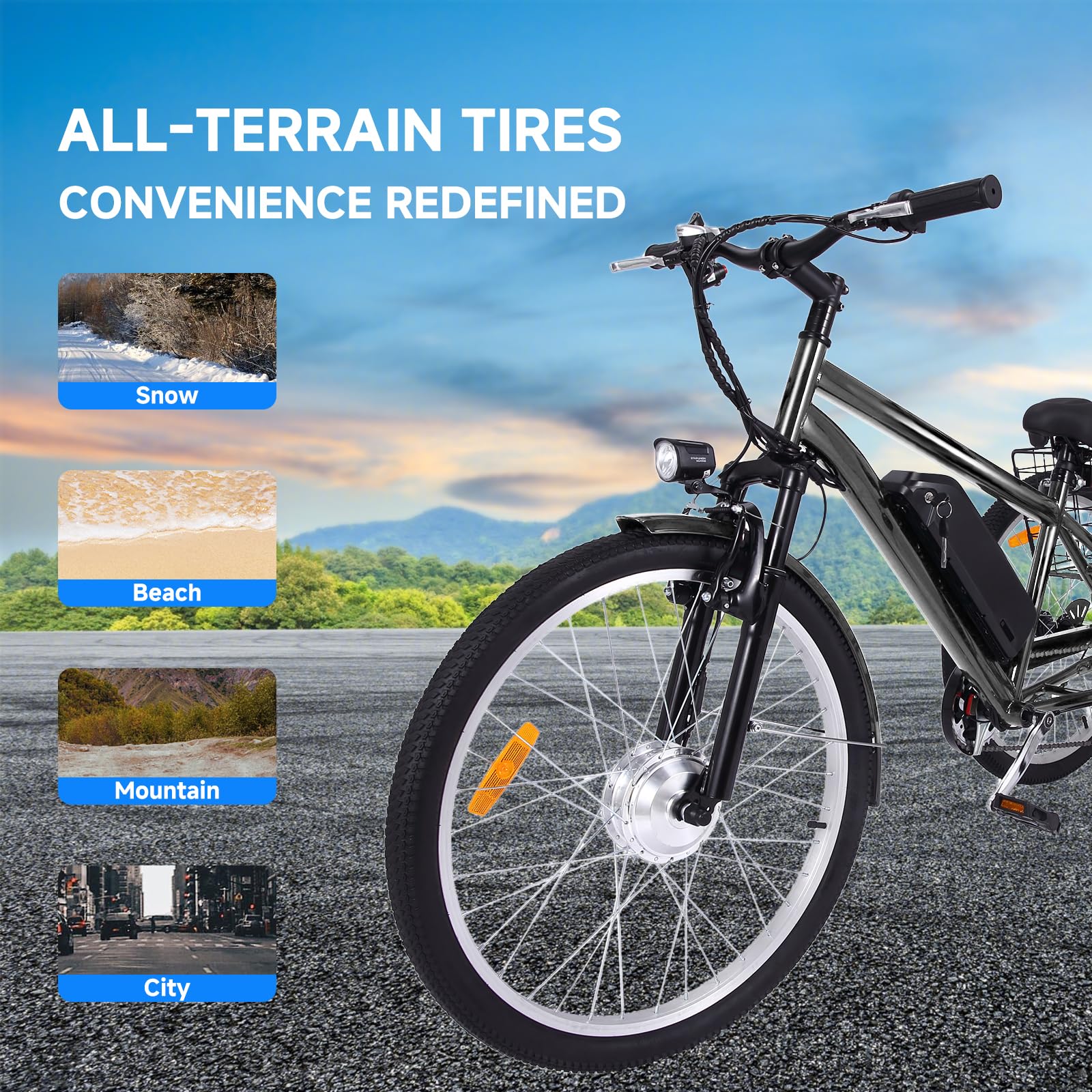 GARVEE 26 Inch Adult 3 Wheel Electric Tricycle with Basket - Fat Tires, 7 Speeds, 350W Powerful Motor, 36V 10Ah Removable Battery, Dark Gray - Perfect for Commuting, Shopping & Leisure Rides