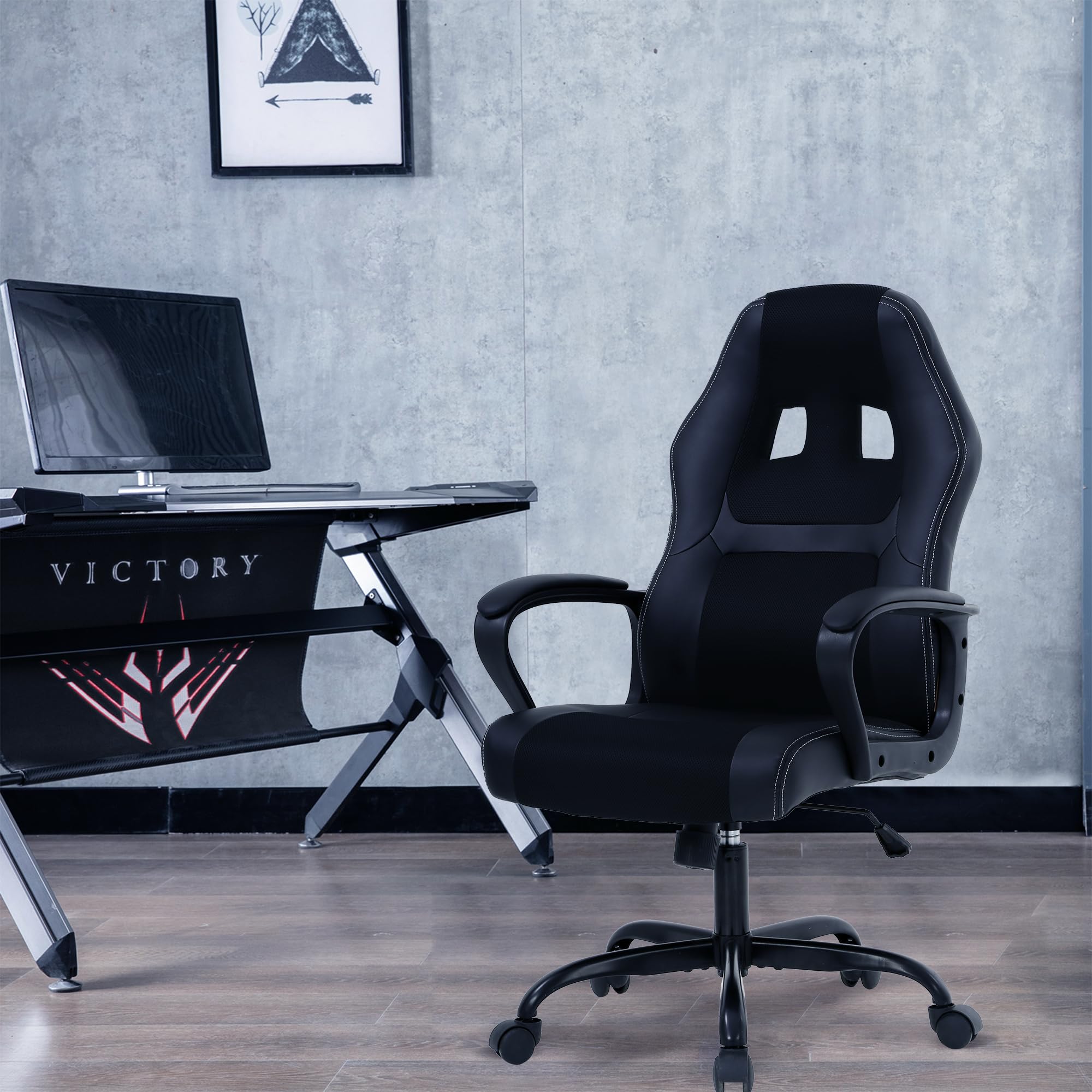 Ergonomic Massage Gaming Chair for Adults - Adjustable Office Desk Chair with Lumbar Support & Armrests - PU Leather Reclining Computer Task Chair - Perfect for Home Office, Gaming Setup & Workstation (Black)