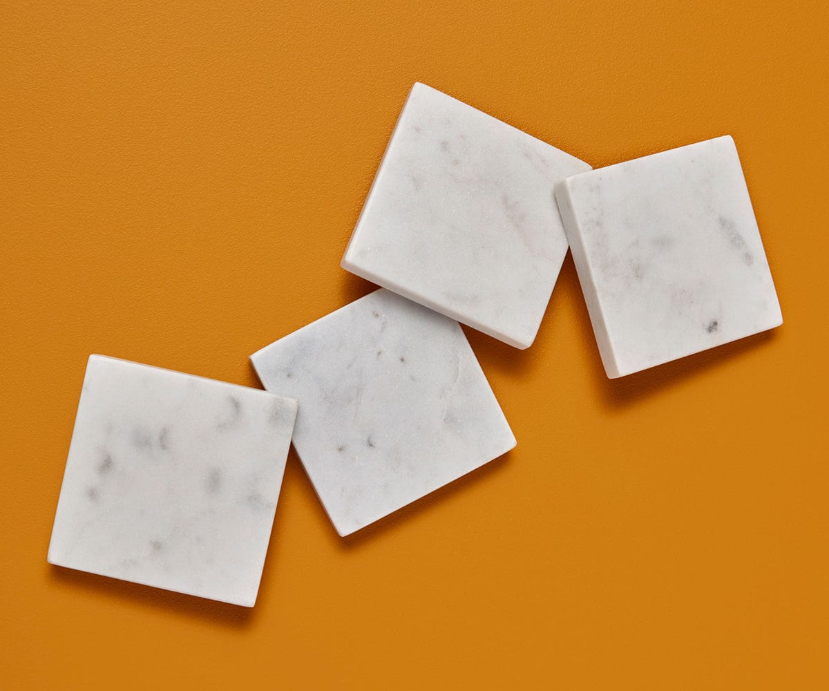 Adia Square Marble Coasters Set of 4 - Elegant Stone Drink Coasters for Coffee Tables, Bars & Home Decor - Waterproof & Heat-Resistant Coasters for Glasses & Mugs