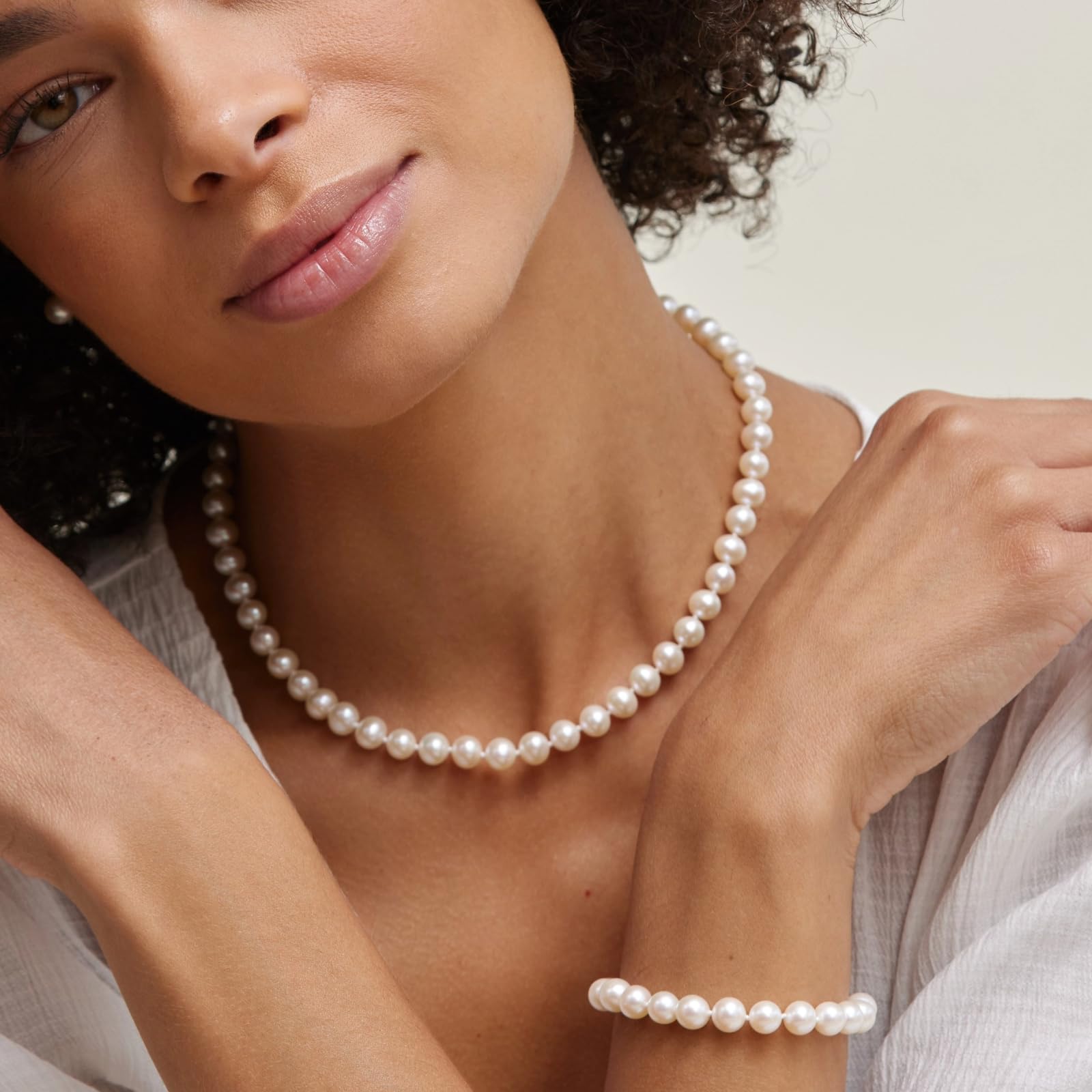 14K Gold 8-9mm Freshwater Pearl Jewelry Set for Women - Necklace, Bracelet & Earrings - Perfect for Weddings & Parties