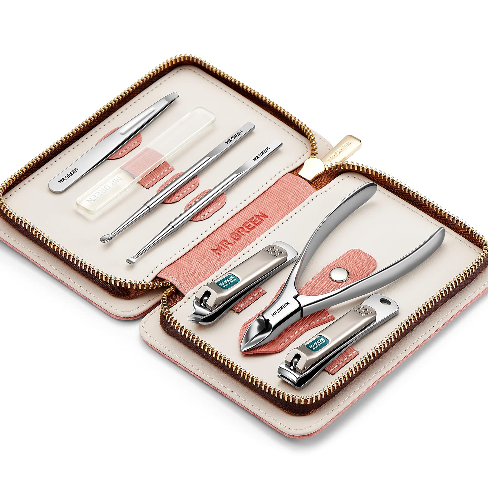 MR.GREEN Professional 7-in-1 Stainless Steel Manicure & Pedicure Set with PU Leather Case - Complete Nail Care Kit for Home, Travel & Salon Use