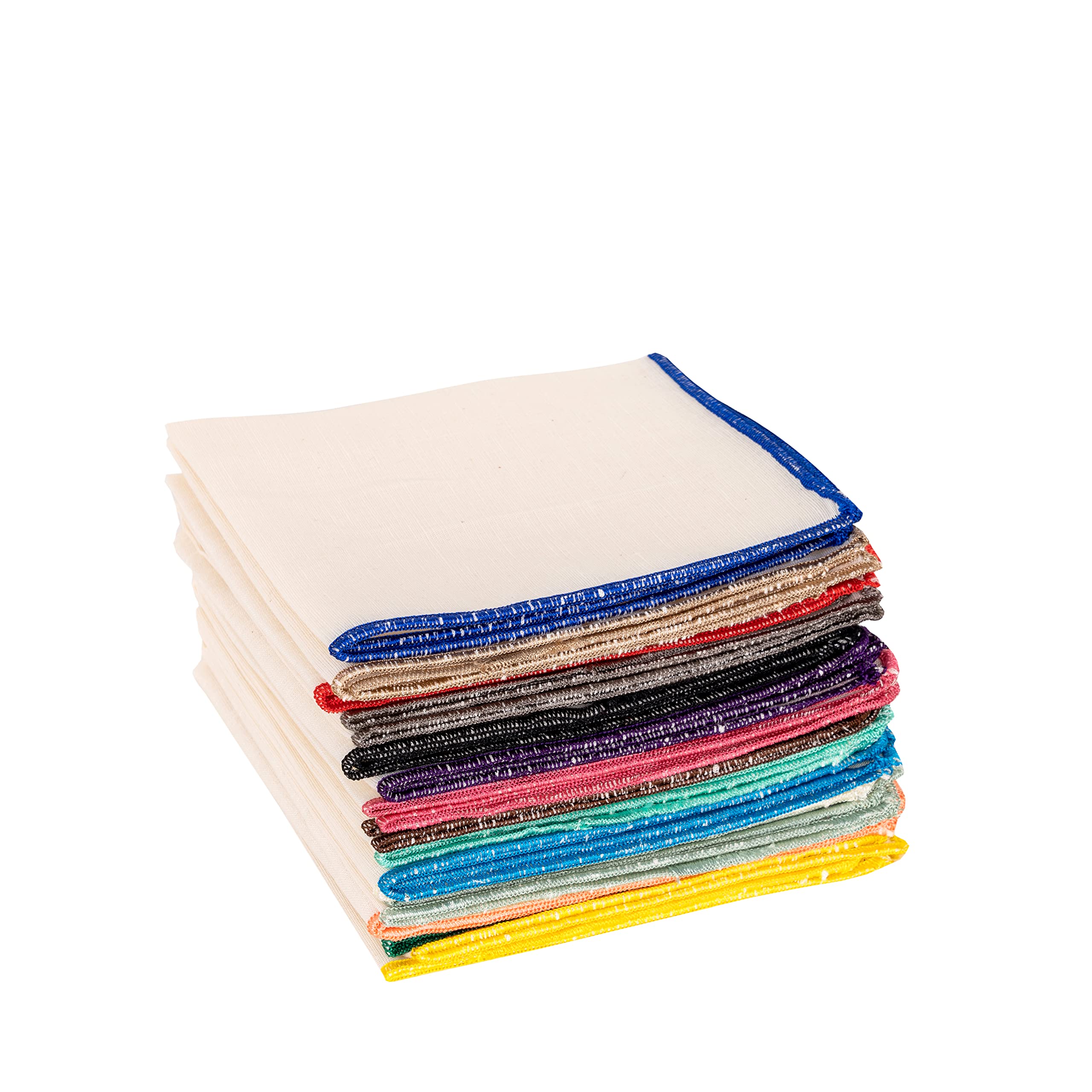 Premium Linen Pocket Squares for Men - Elegant Embroidered Edge Handkerchiefs | Wedding, Business & Formal Occasion Accessories