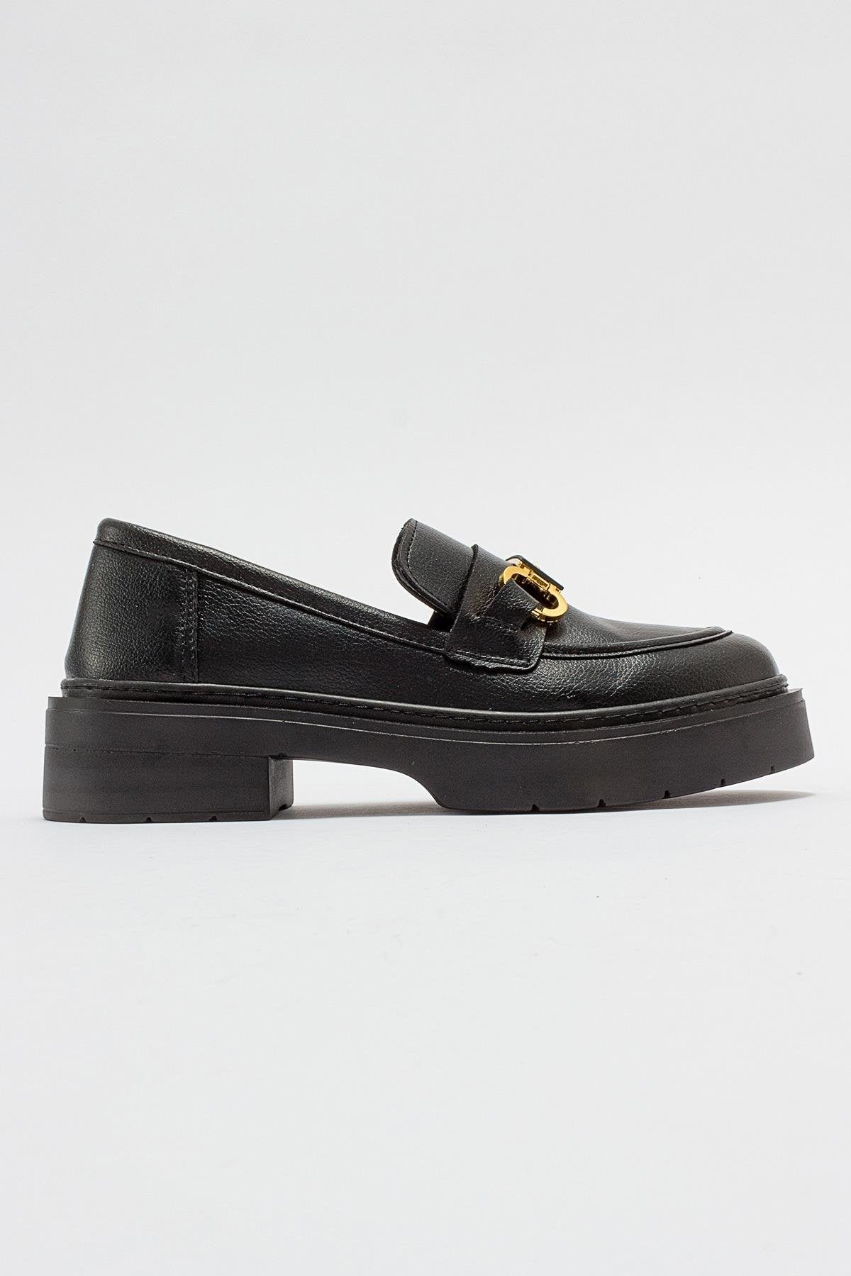 Simone Black Bit Platform Loafers for Women - Comfortable Slip-On Dress Shoes for Office, Business & Casual Wear | Stylish Chunky Heel Loafers for Work & Everyday Outfits