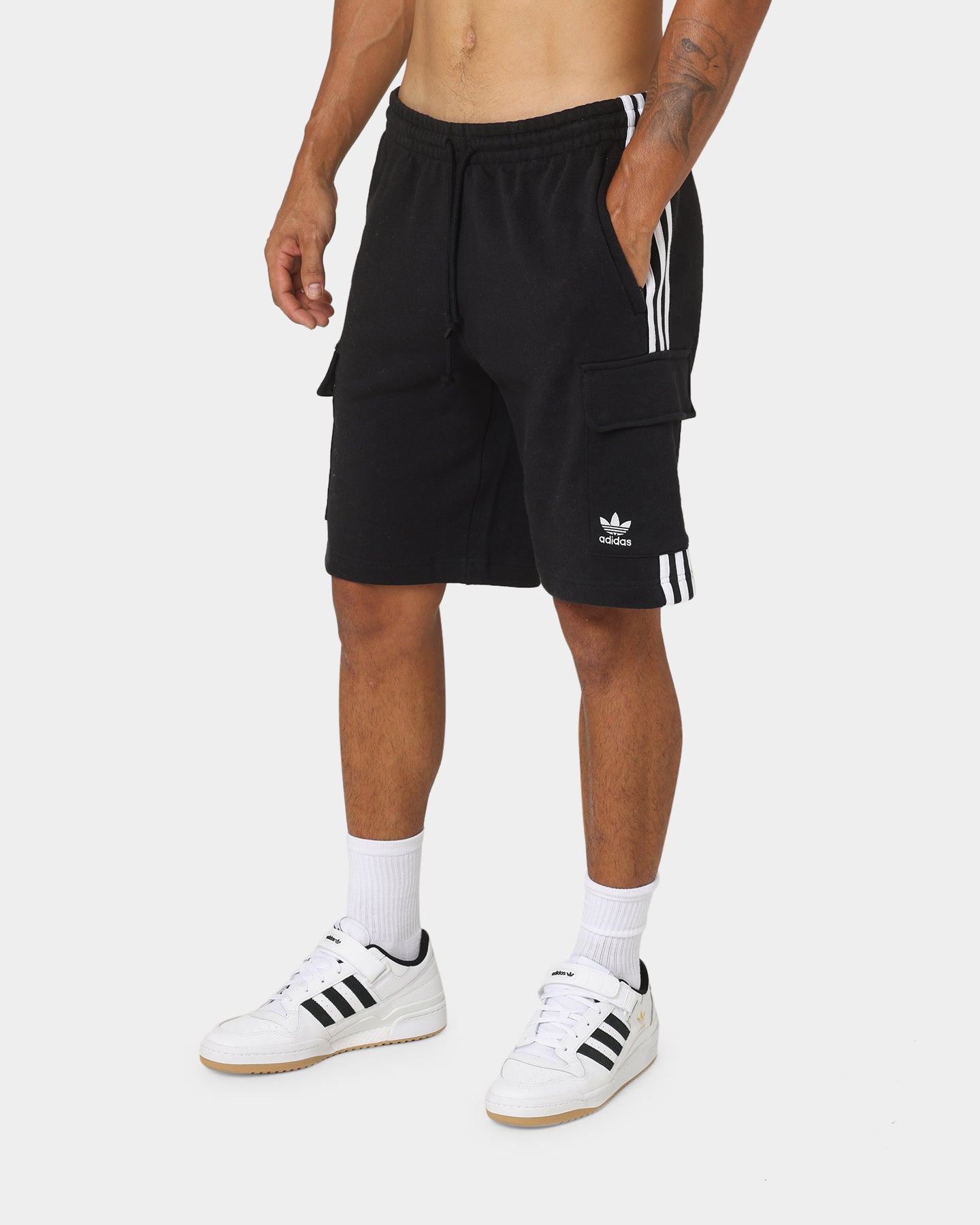 Adidas 3 Stripe Cargo Shorts for Men - Black Athletic Casual Shorts with Pockets | Perfect for Gym, Running, Workout & Everyday Wear