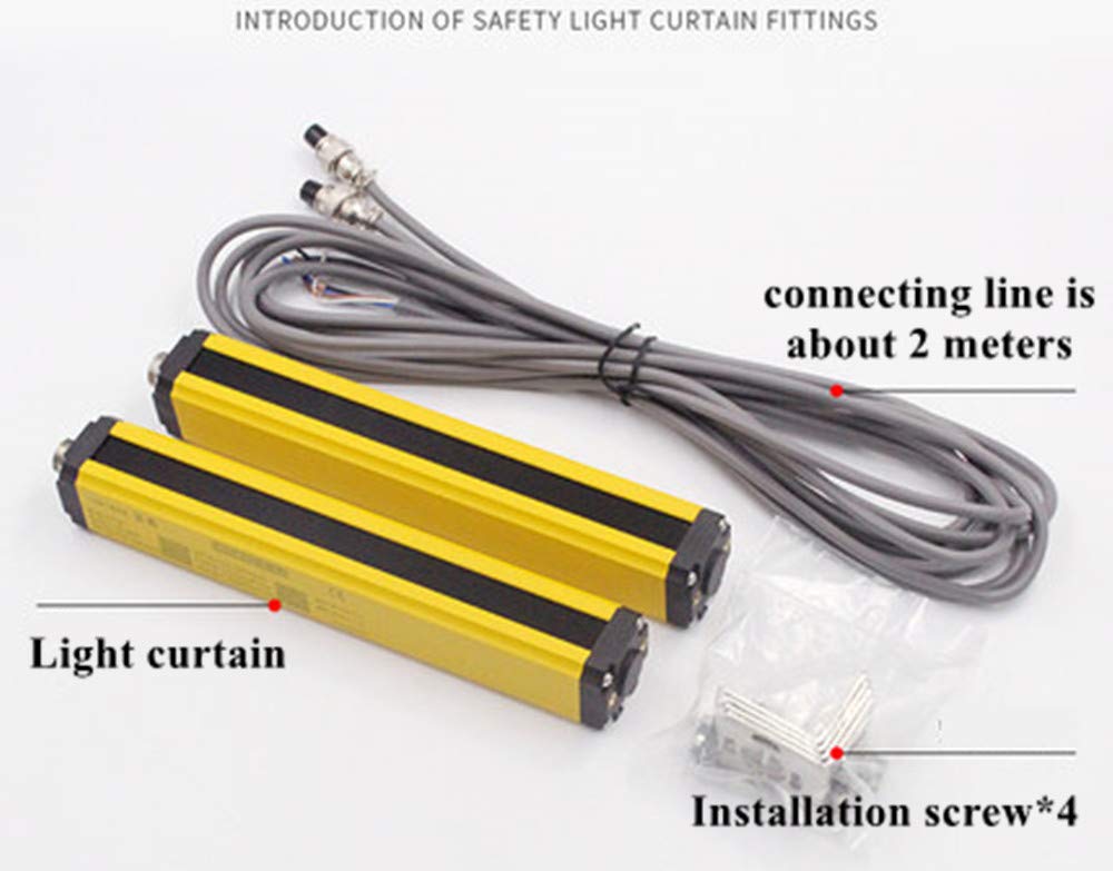 CGOLDENWALL Safety Light Curtain Sensor - 6 Beam Infrared Protection System with 40mm Beam Pitch for Industrial Machinery Safety, Hand Protection & Punch Press Guard | Perfect for Factory Automation, CNC Machines & Equipment Safety Barriers