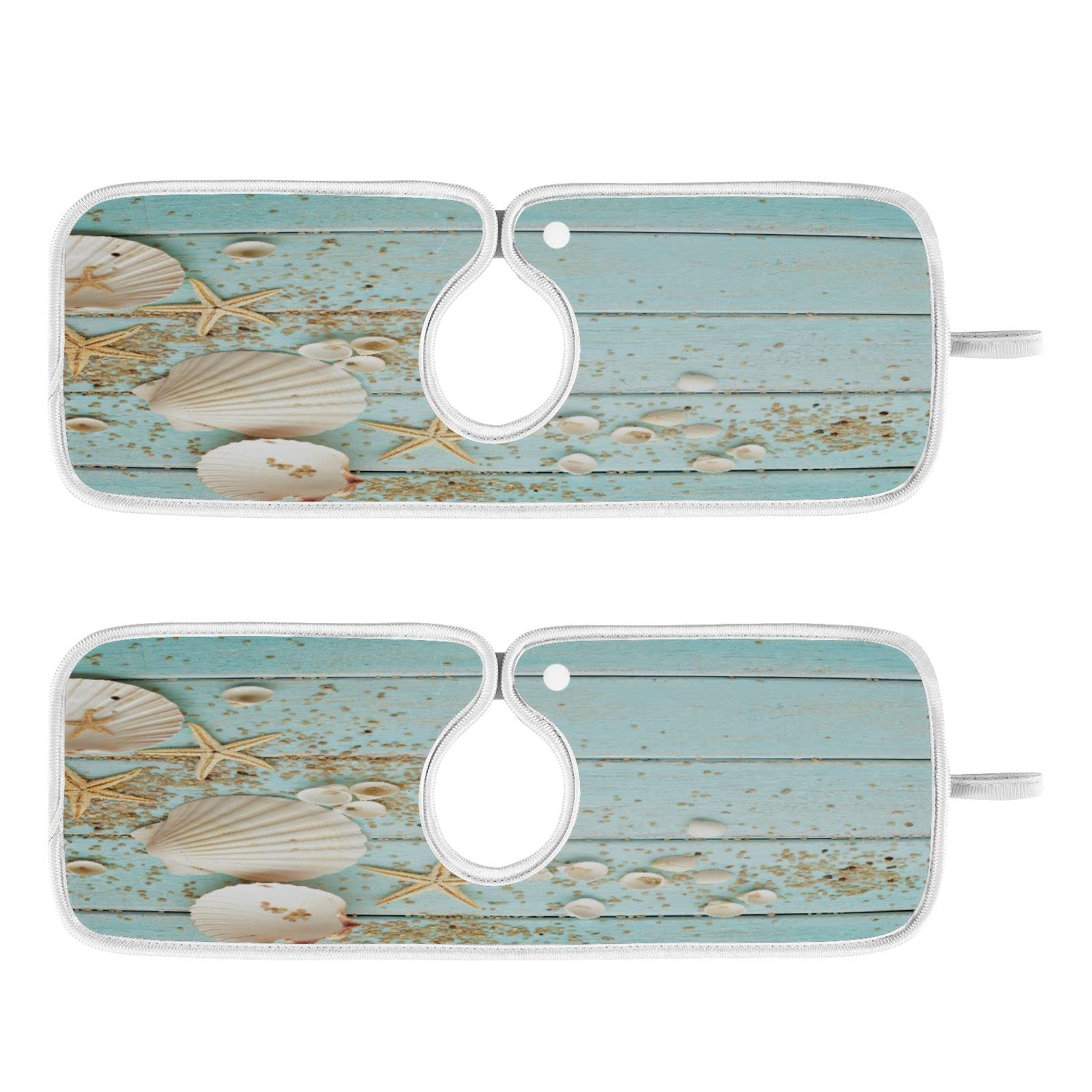 Summer Starfish Seashells Splash Guard Drip Catcher - 2 Pack Washable Absorbent Kitchen Sink Faucet Mats for Dish Drying - Non-Slip Bathroom & Farmhouse Decor - Perfect for Beach Theme Kitchens, Coastal Home Decor, and Bar Counter Protection