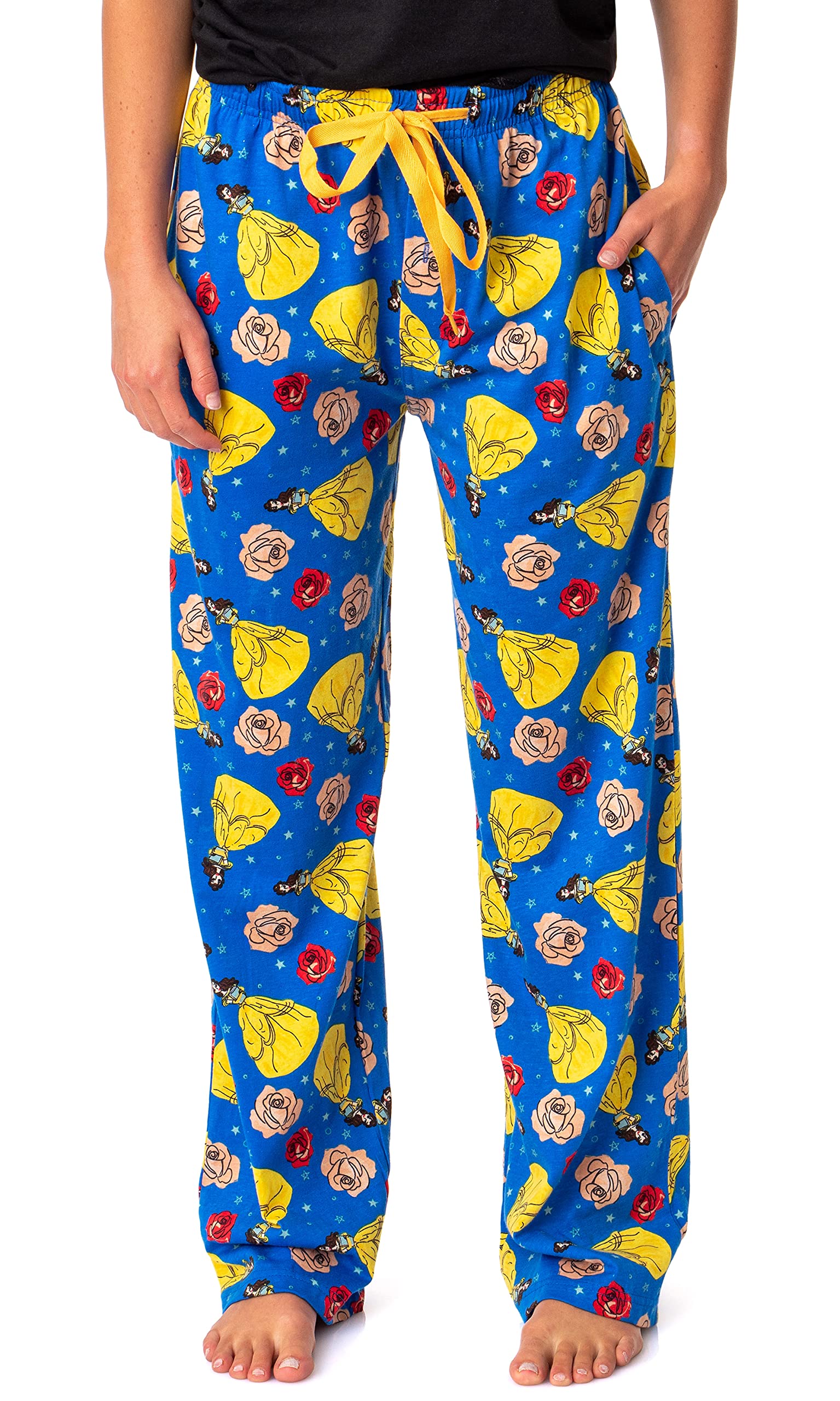 Disney Beauty and the Beast Belle Rose Sketch Sleep Pajama Pants for Women - Soft Cotton Lounge Pants for Sleeping, Movie Nights & Disney Themed Parties