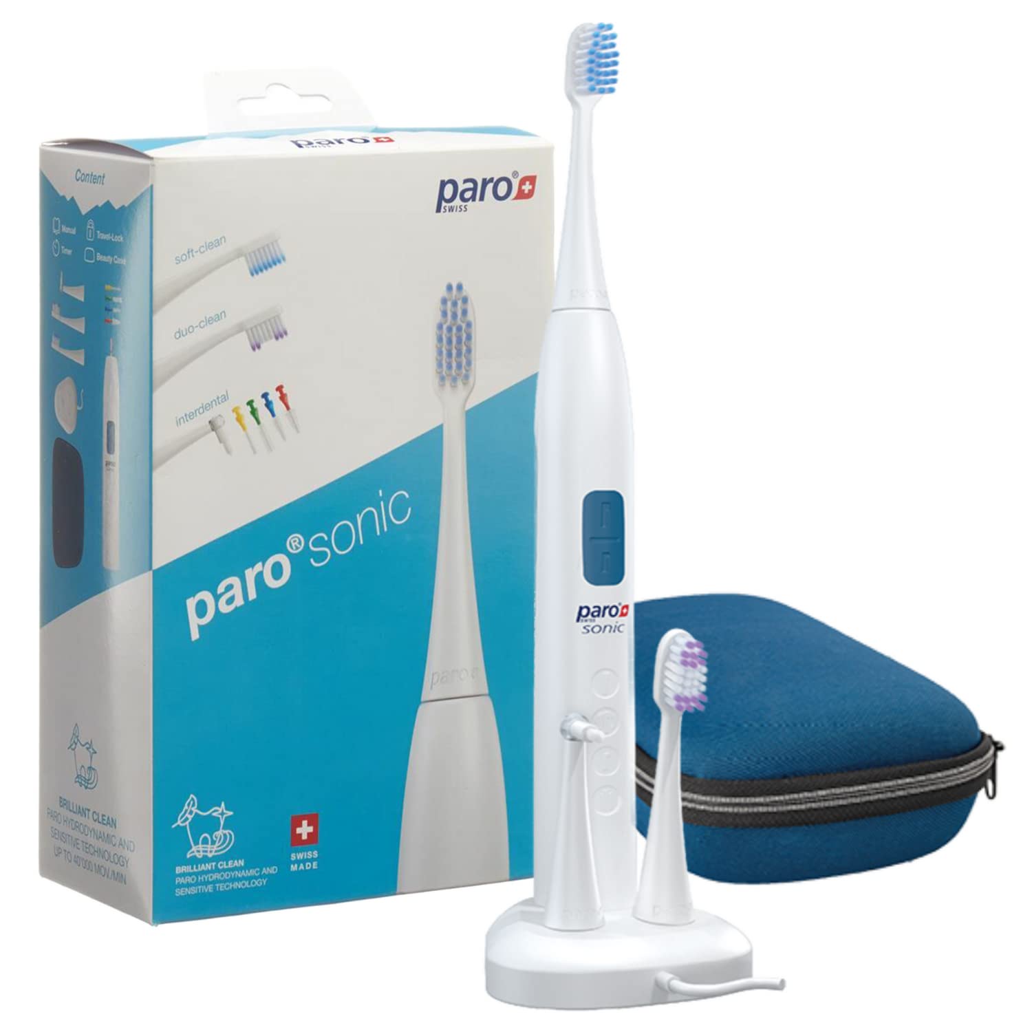 Paro Sonic Electric Toothbrush with Hydro Dynamic Technology - 80,000 VPM for Deep Cleaning & Sensitive Teeth Care - Includes Travel Case & Interdental Brushes - Perfect for Travel, Home Use & Daily Oral Hygiene Routine
