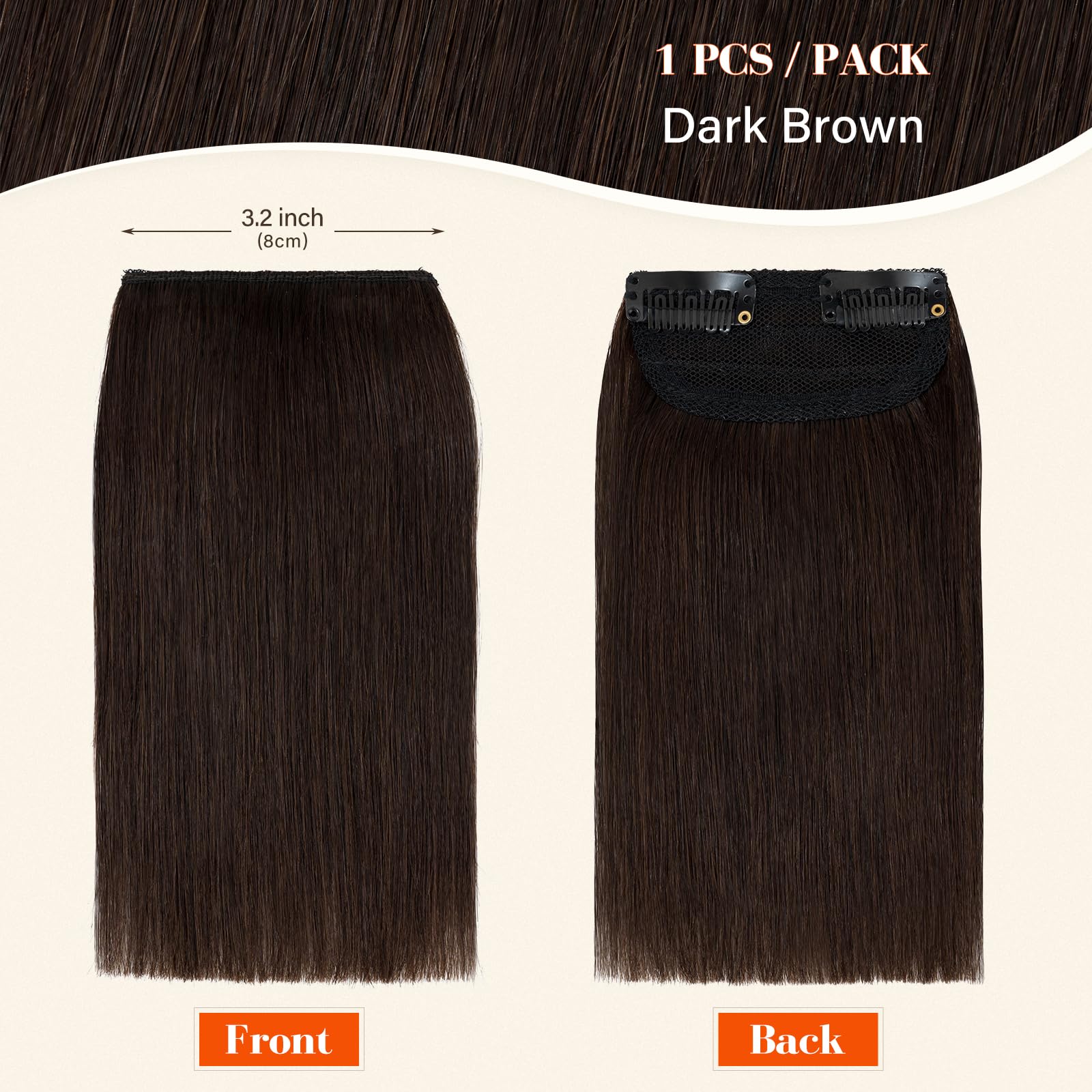 S-noilite Clip in Human Hair Extensions for Short Hair - 1PCS Remy Hair with 2 Clips, 6Inch Length, 10g Weight, Dark Brown - Add Volume & Thickness for Everyday Styling & Special Occasions