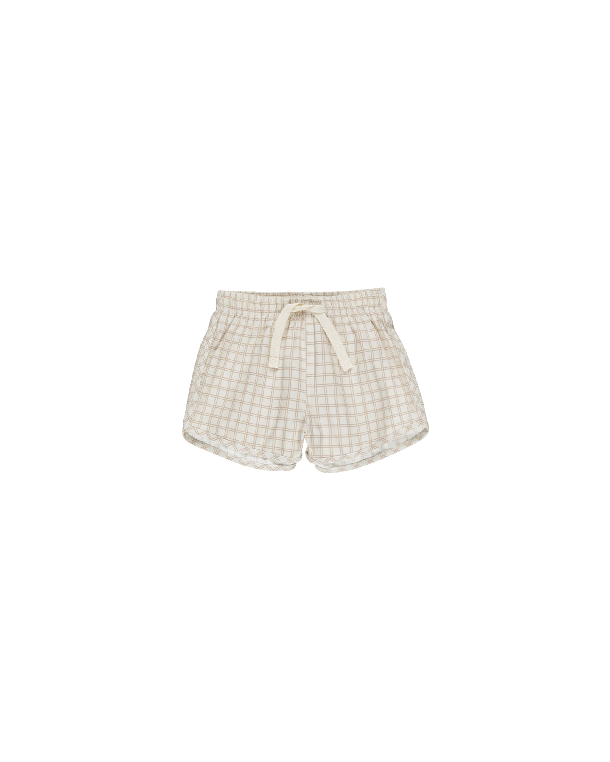 Boys Swim Shorts Quick Dry Oat Check Pattern - Comfortable Beach & Pool Swimwear for Kids Outdoor Water Activities