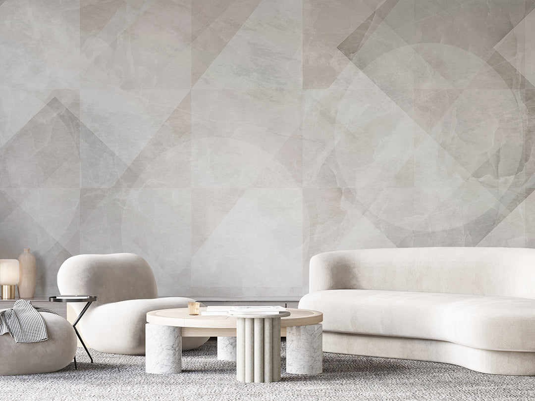 Modern Beige Geometric Shapes Wall Mural AM019 - Self-Adhesive Peel and Stick Wallpaper for Living Room, Bedroom, Office Decor