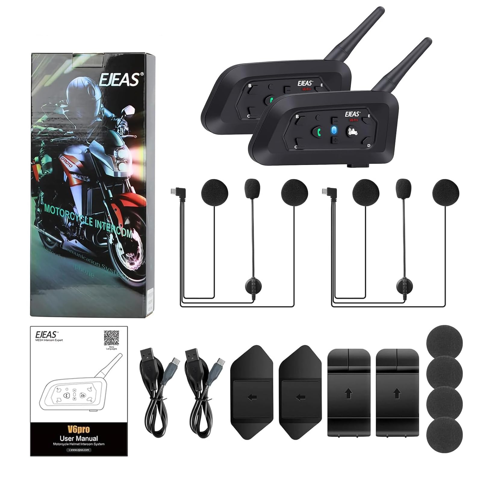 MIMIRACLE V6 Pro Motorcycle Helmet Bluetooth Headset - 6 Rider Intercom, 1200M Range, IP65 Waterproof Wireless Communication System for Dirt Bike, ATV, Off Road - Perfect for Group Rides & Adventure Touring