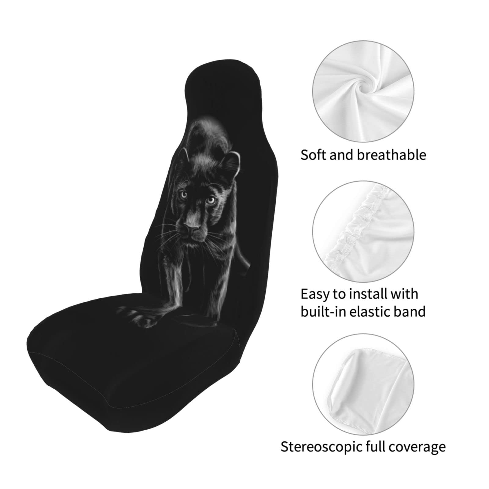 Premium Black Panther Print Car Seat Covers for Women & Girls - 2-Piece Universal Fit Front Seat Protectors for Sedan, SUV, Truck - Soft & Durable Auto Accessories for Daily Commute, Road Trips & Style Upgrade