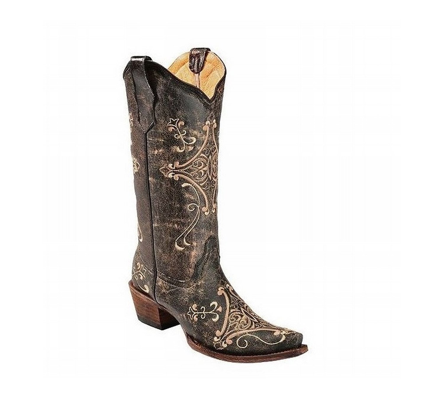 Corral Women's Black Crackle/Bone Embroidered Cowboy Boots - Western Style Fashion for Country Rides, Concerts & Outdoor Events