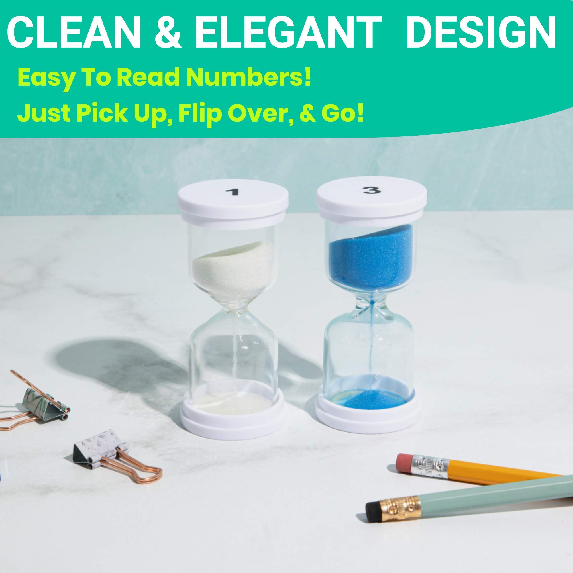 6-Pack Sand Timer for Kids - 1/3/5/10/15/30 Minute Time Management Tool for Games, Cooking & Home Decor (White) | Perfect for Classroom Activities, Board Games & Kitchen Timer