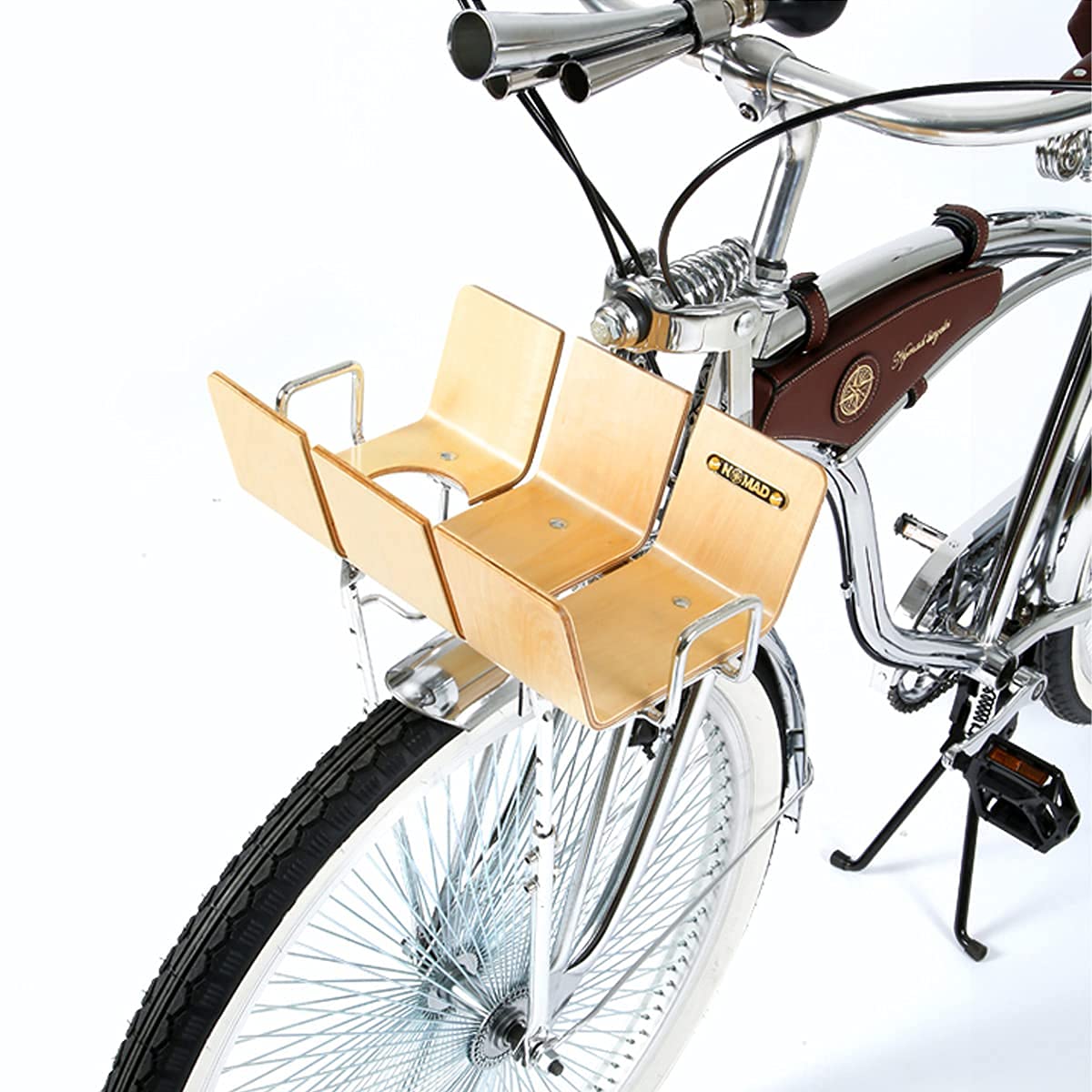 UNISTRENGH Adjustable Wooden Bike Front Basket - Foldable Bicycle Pannier Rack for Holland & Cruiser Bikes - Perfect for Groceries, Picnics & Urban Commuting