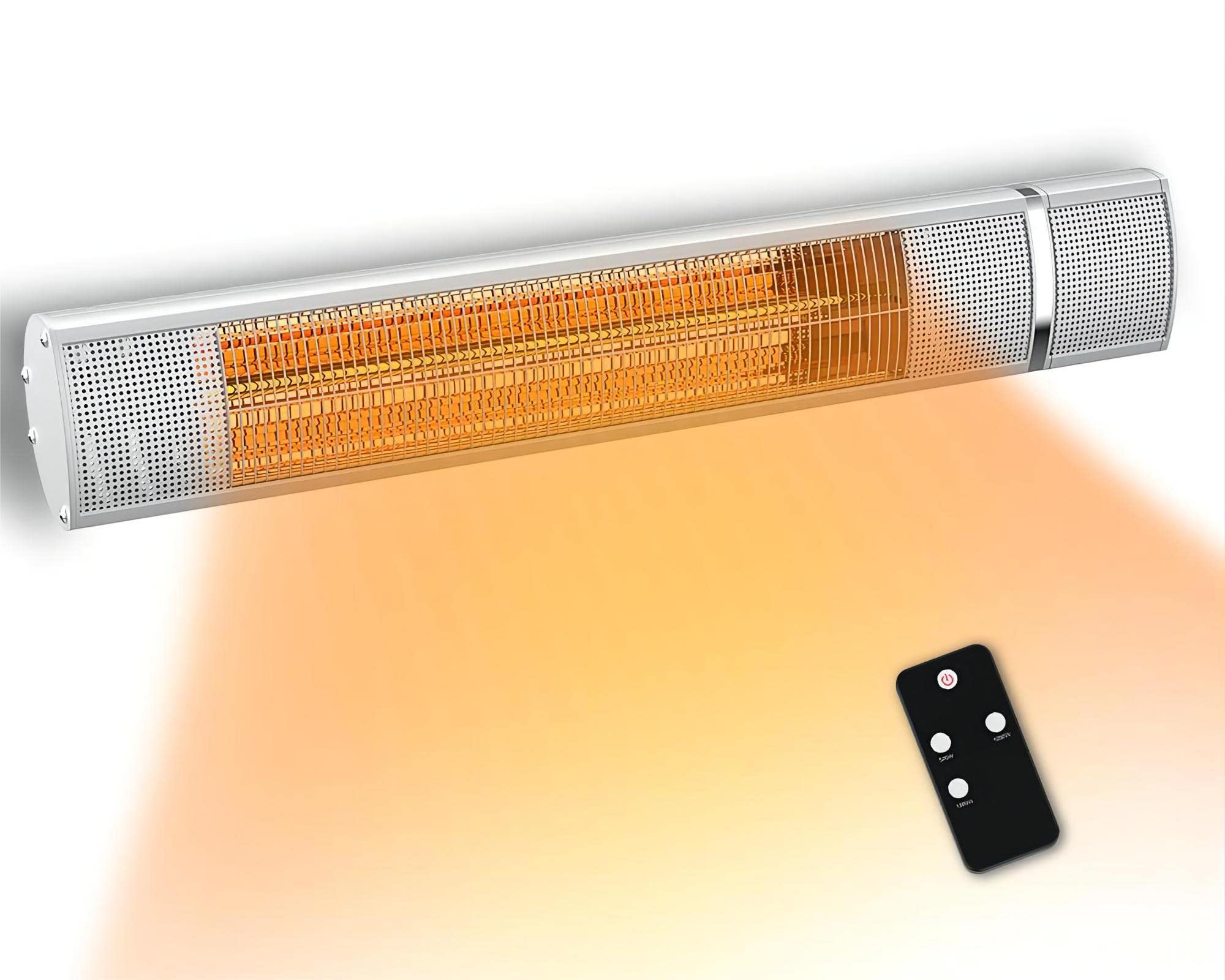PATIOBOSS 1500W Gold Tube Electric Patio Heater - Wall Mounted Outdoor Infrared Heater for Instant 3-Second Warmth | Silent Operation for Garage, Backyard, Porch & Deck | Perfect for Outdoor Dining & Winter Gatherings