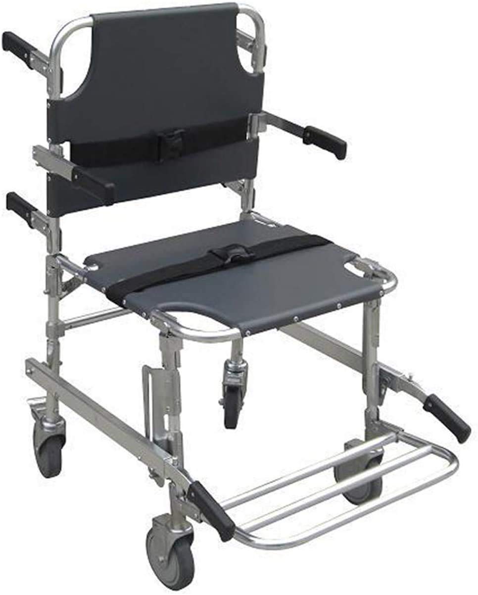 FDSAD EMS Stair Chair - 4 Wheel Emergency Transport Chair for Ambulance, Firefighters & Medical Evacuation - Foldable Aluminum Lift Stair Chair with 3 Adjustable Quick-Release Straps - Ideal for Hospitals, Nursing Homes & Emergency Rescue Scenarios