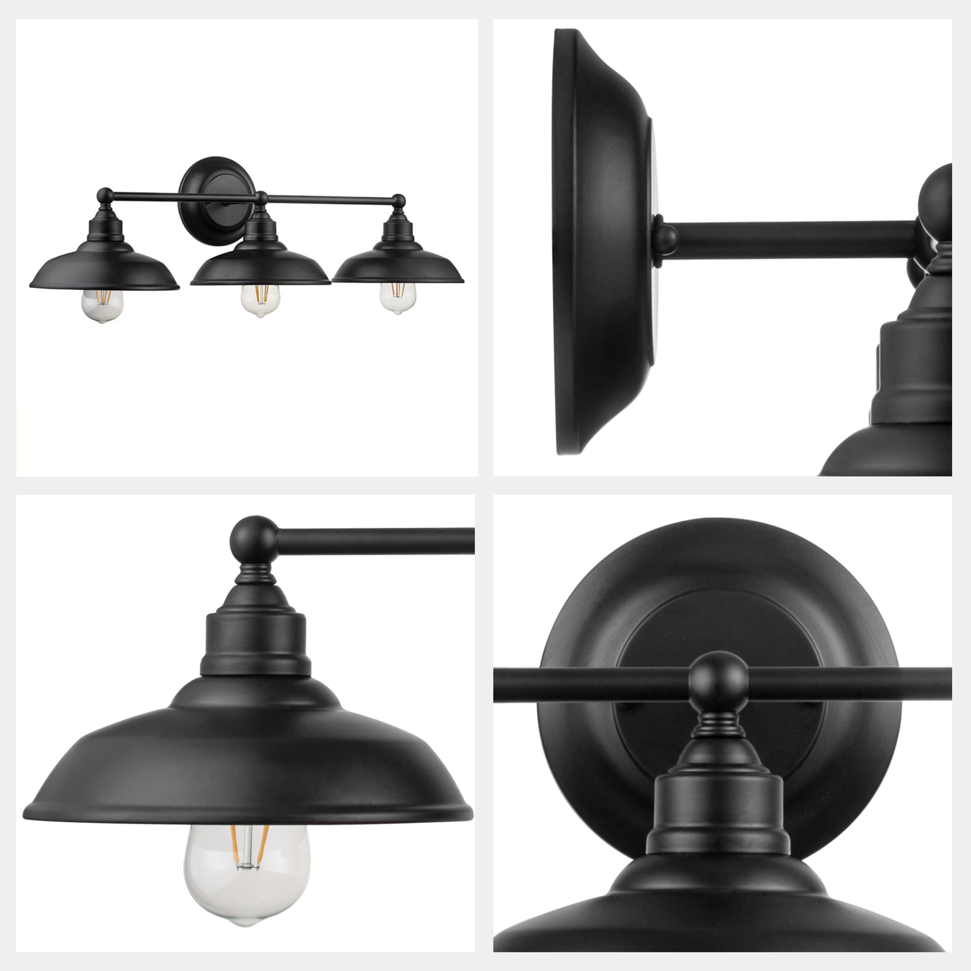 Lyndan 3-Light Vanity Light Fixture in Matte Black - Perfect for Bathroom, Bedroom, and Dressing Room Makeup Lighting