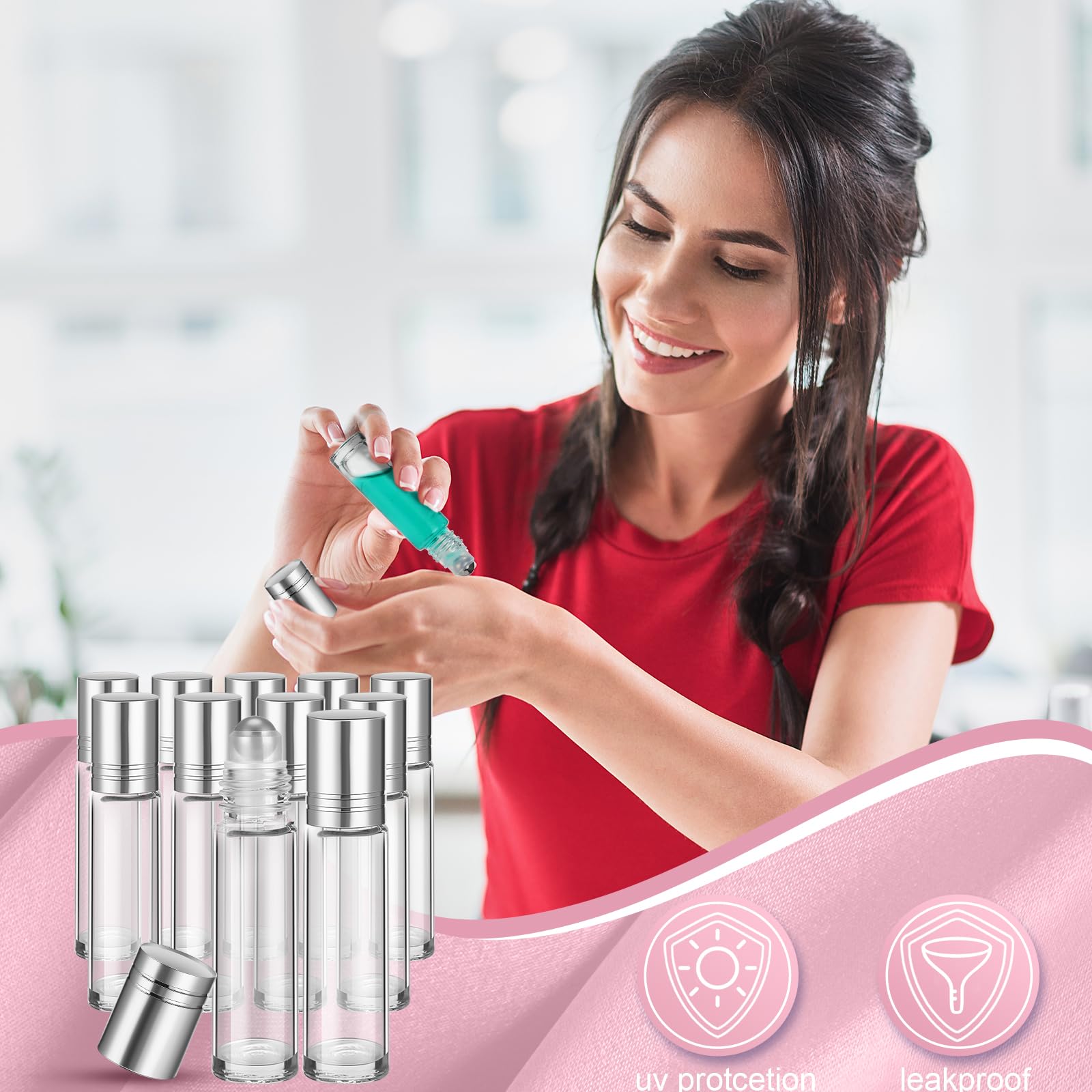 Sumind 250 Pcs 10ml Empty Glass Essential Oil Roller Bottles with Stainless Steel Balls - Leakproof Roll On Bottles for Travel, Includes 5 Funnels (Clear with Silver Cap) - Perfect for DIY Aromatherapy, Perfume Making & On-the-Go Essential Oil Blending