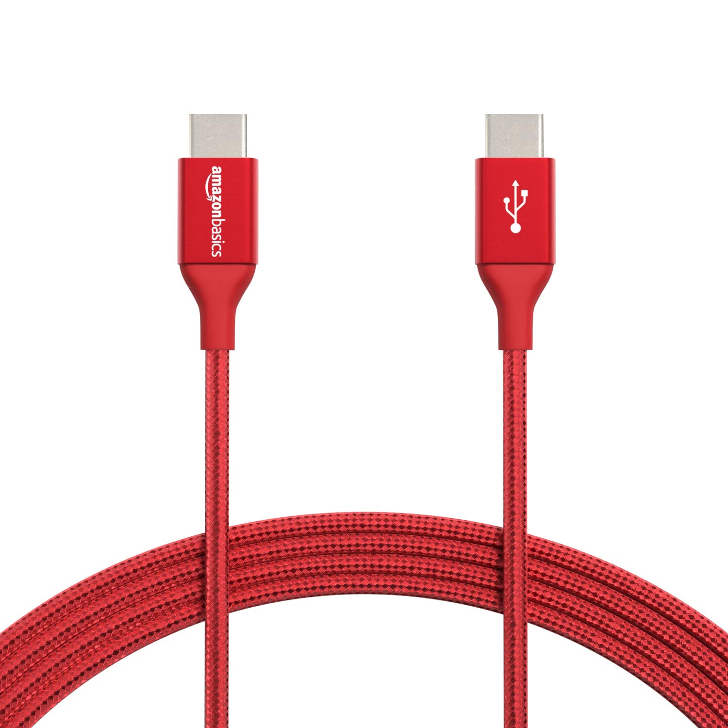 Amazon Basics Double Braided Nylon USB-C to USB-C 2.0 Fast Charging Cable (3A, 10-Foot, Red) - High Speed Data Sync & Rapid Charging for Laptop, Phone, Tablet - Durable & Tangle-Free for Home, Office, Travel Use
