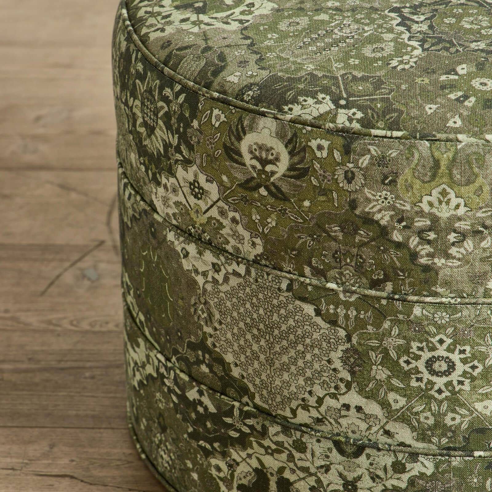 CASPAR Linen Medium Round Hassock Ottoman - Natural Juniper Color - Perfect for Living Room, Bedroom, or Nursery Seating and Footrest