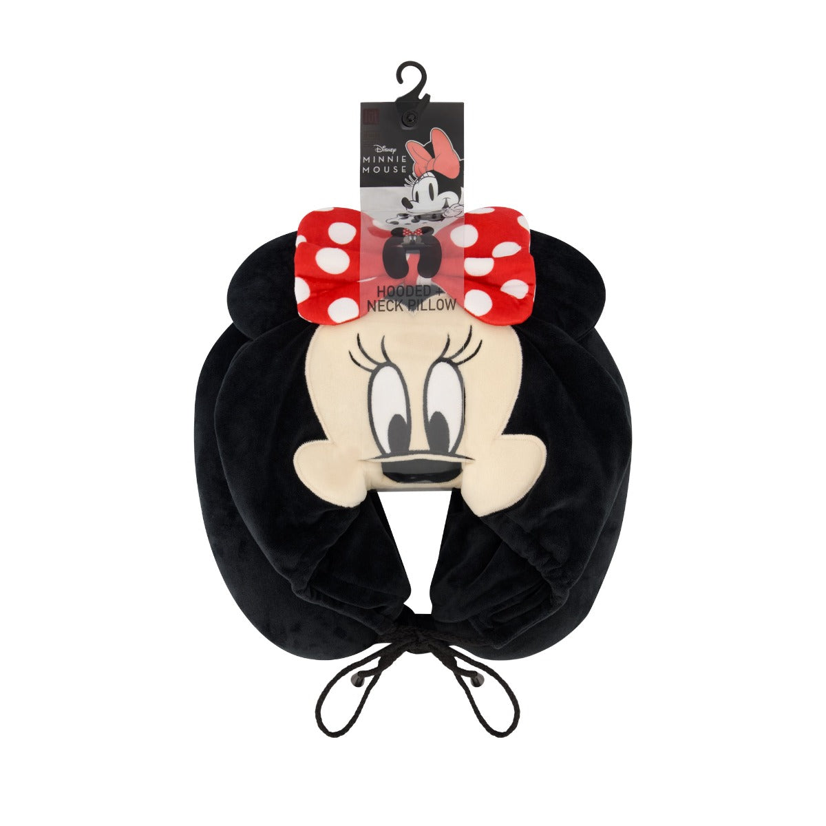 Disney Minnie Mouse Travel Neck Pillow Hoodie - Soft & Comfortable Black Hooded Blanket for Airplane, Car, and Home Use