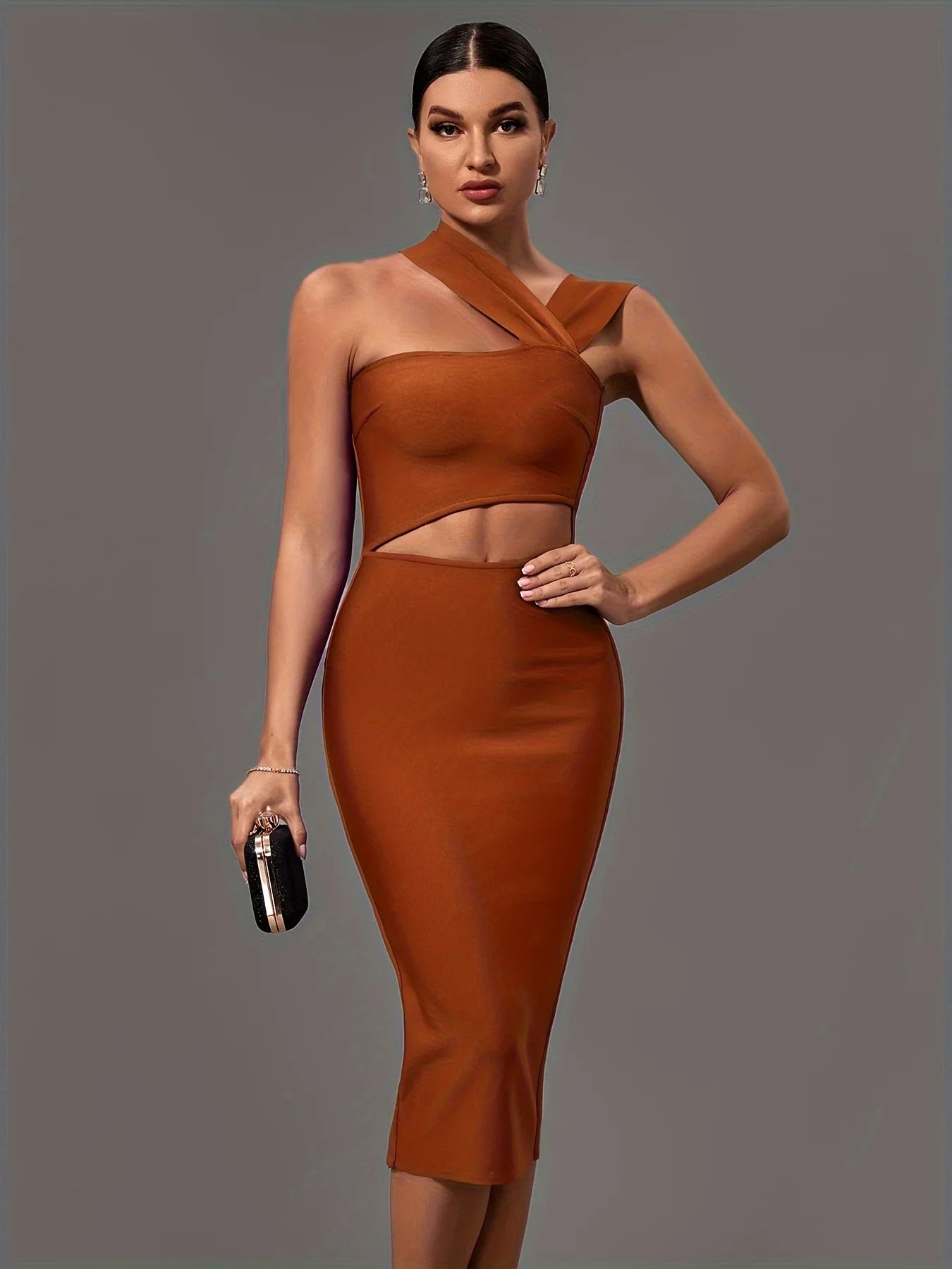 Black Bandage Dress for Women - Elegant Midi Bodycon Party Dress with Halter Neck & Sexy Cut Out | Perfect for Birthday, Evening, Club Outfits & Summer Events | Formal & Casual Occasions