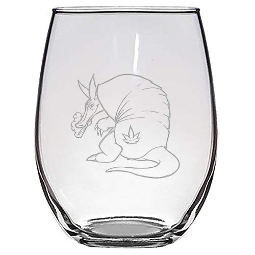 Laser Engraved Armadillo Smoking Joint Stemless Wine Glasses - Funny 420 Gifts for Stoner Friends - Perfect for Parties, Chill Sessions & Cannabis Enthusiasts