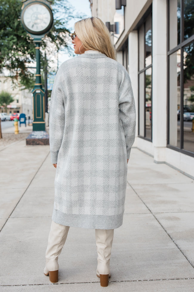 Be The First Grey Plaid Long Cardigan for Women - Cozy Fall & Winter Layering Piece - FINAL SALE