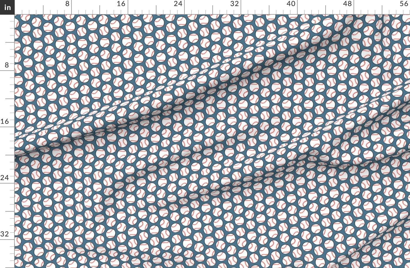 Baseball Print Fabric by Spoonflower - Dull Blue Play Ball Sport Design on Organic Cotton Sateen - Perfect for Sewing, Quilting, Apparel & Home Decor | Ideal for Sports-Themed Bedding, DIY Projects & Baseball Fan Gifts