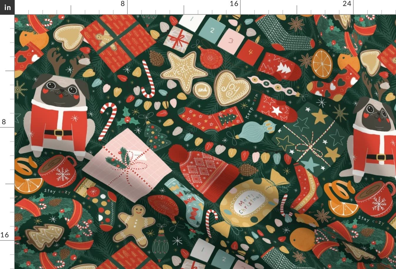 Christmas Pug Tree Holiday Printed Minky Fabric by The Yard - Soft Plush Fabric for Sewing Baby Blankets, Quilt Backing & DIY Crafts - Perfect for Holiday Decor, Nursery Projects & Cozy Home Decor