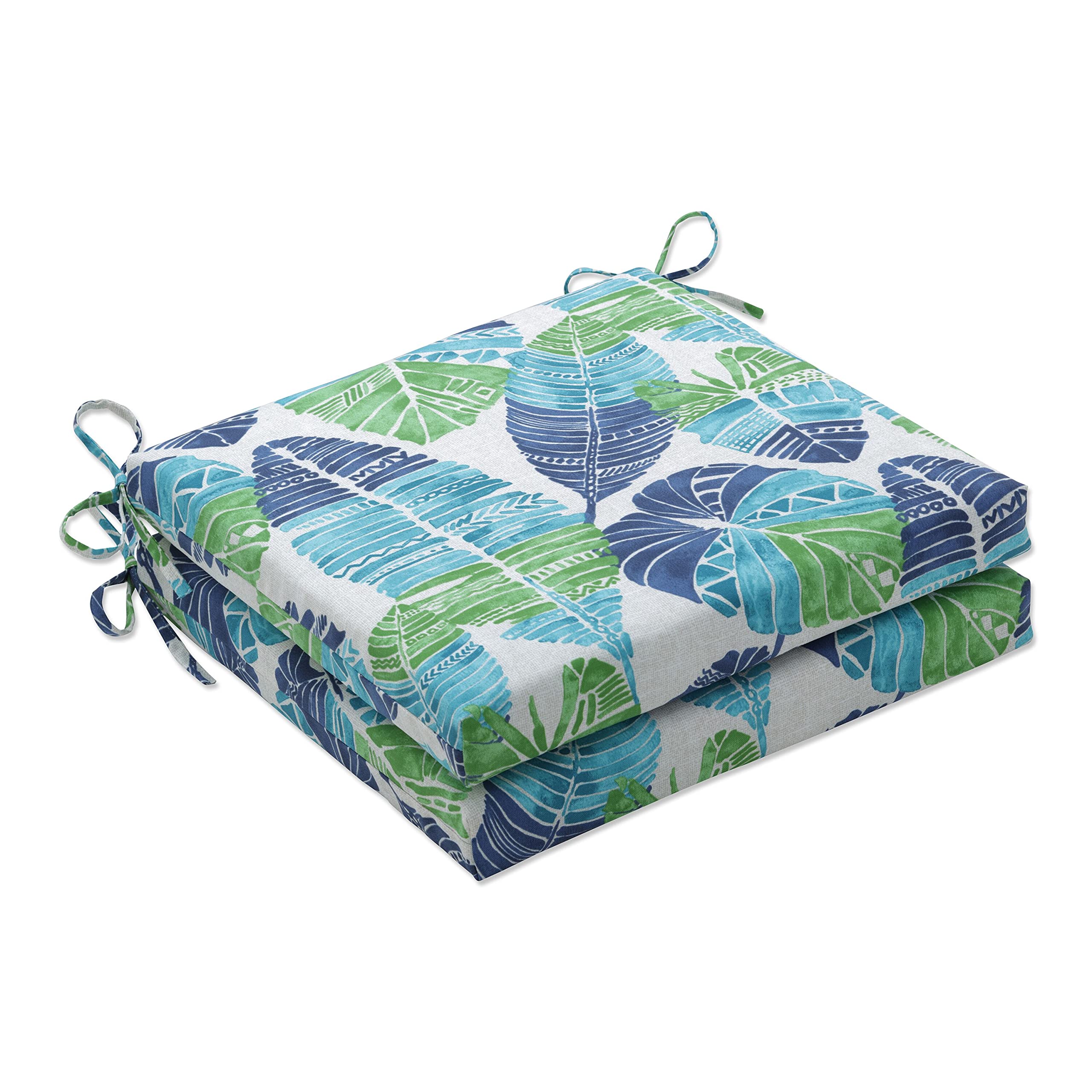 Pillow Perfect 20x20 Inch Square Corner Seat Cushions - Indoor/Outdoor Waterproof Cushions (Set of 2) - Blue Hixon Caribe for Patio Furniture, Window Seats & Porch Benches