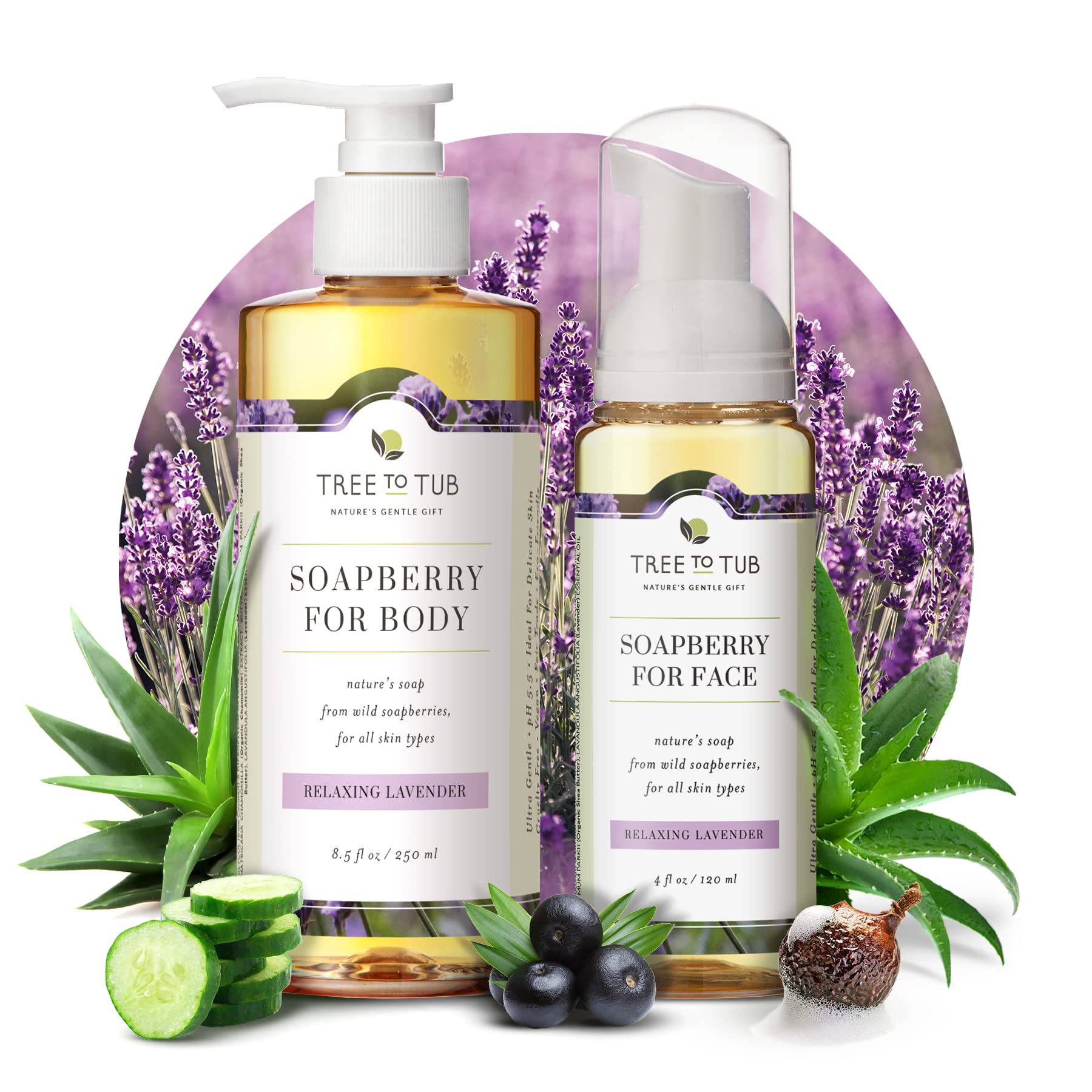 Tree to Tub Lavender Body Wash & Face Wash for Sensitive & Dry Skin - pH Balanced, Moisturizing & Hydrating Cleanser for Women & Men - Perfect for Daily Shower & Gentle Skincare Routine