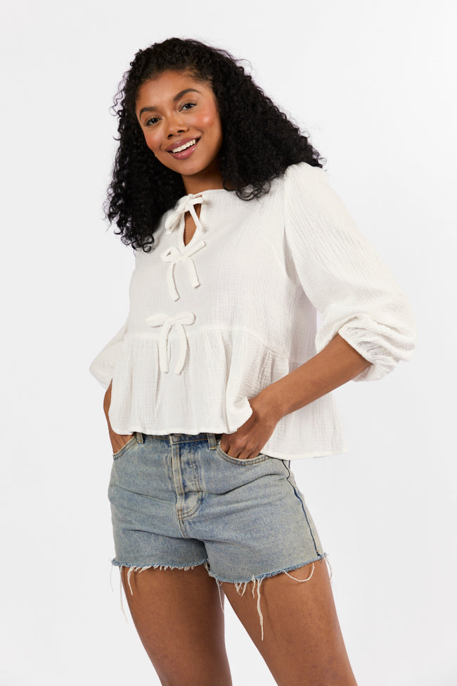Elegant Ivory Bow Detail Blouse for Women - Perfect for Office Wear & Special Occasions | Fashionable Ladies Tops