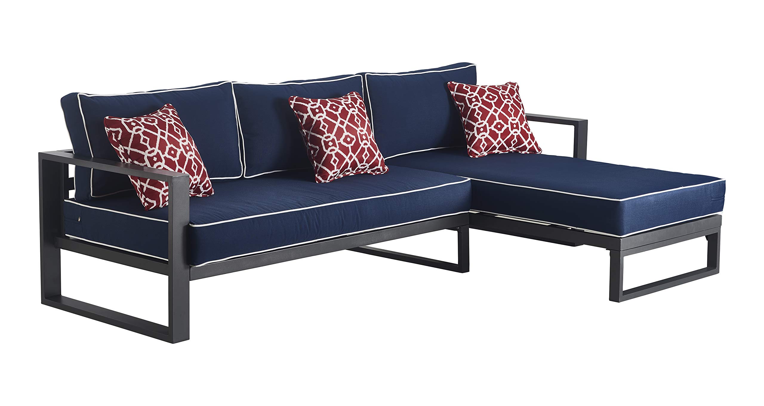 Tommy Hilfiger Monterey Modern Patio Outdoor Furniture Set - Weather-Resistant Metal Frame Sectional Sofa in Navy Blue & Dark Gray - Easy Assembly for Backyard, Garden, Poolside & Deck Relaxation