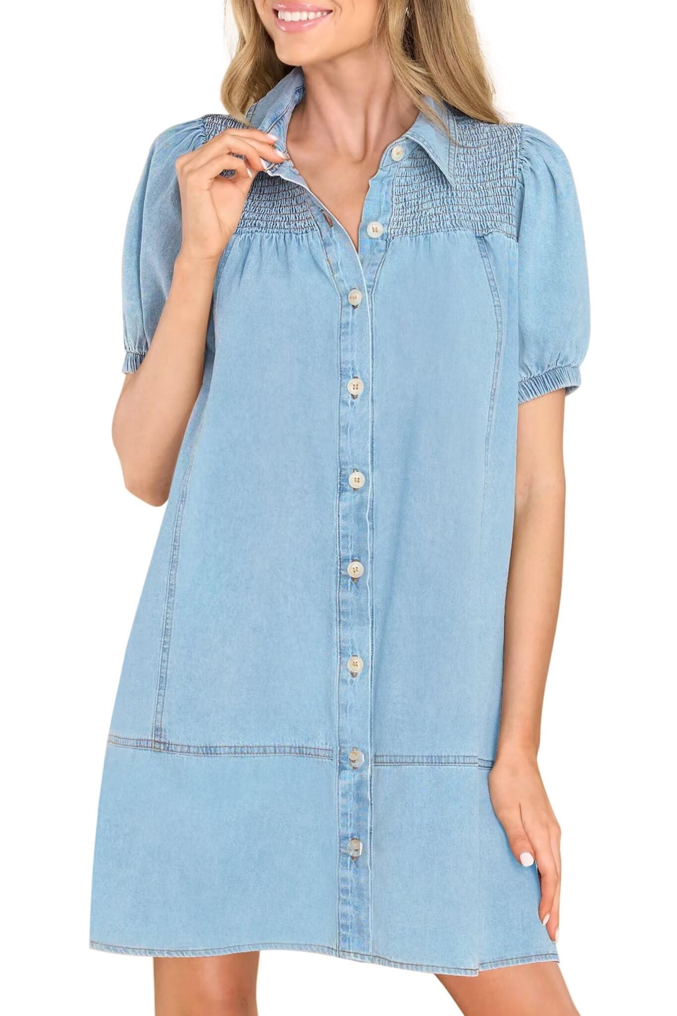 Women's KDF Denim Babydoll Shirt Dress - 2024 Summer Jean Dress for Casual Outings, Beach Cover-Up & Date Night Outfits