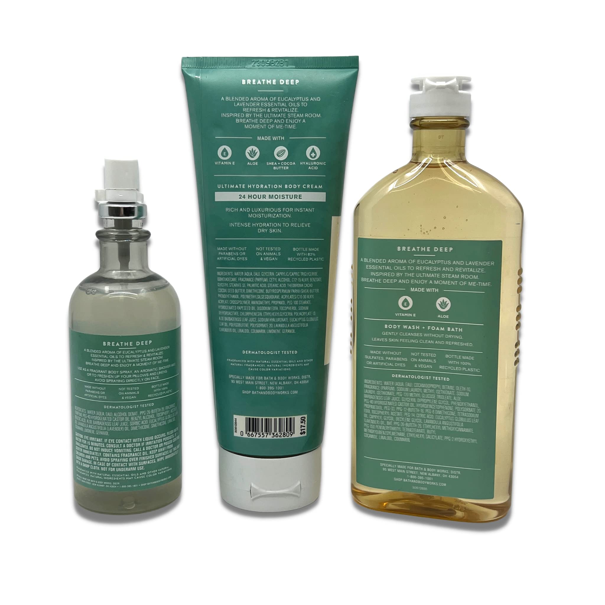Bath & Body Works Aromatherapy Breathe Deep Eucalyptus Lavender 3-Piece Gift Set - Hydrating Body Cream, Essential Oil Mist & Foaming Bath Wash for Stress Relief & Relaxation | Perfect for Spa Nights, Self-Care Routines & Thoughtful Gifts